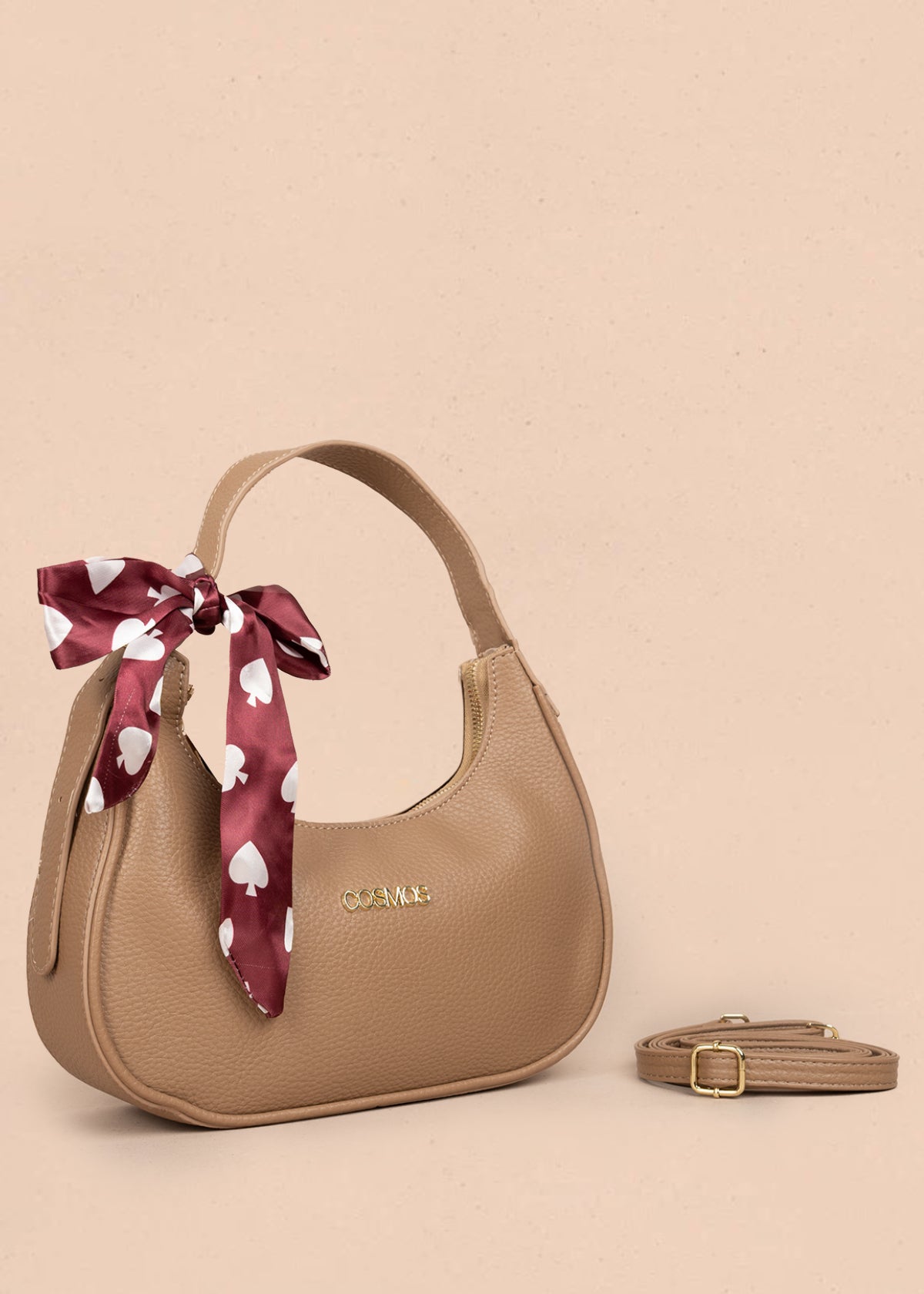 Bolso tipo cartera color moca con pañoleta 106188