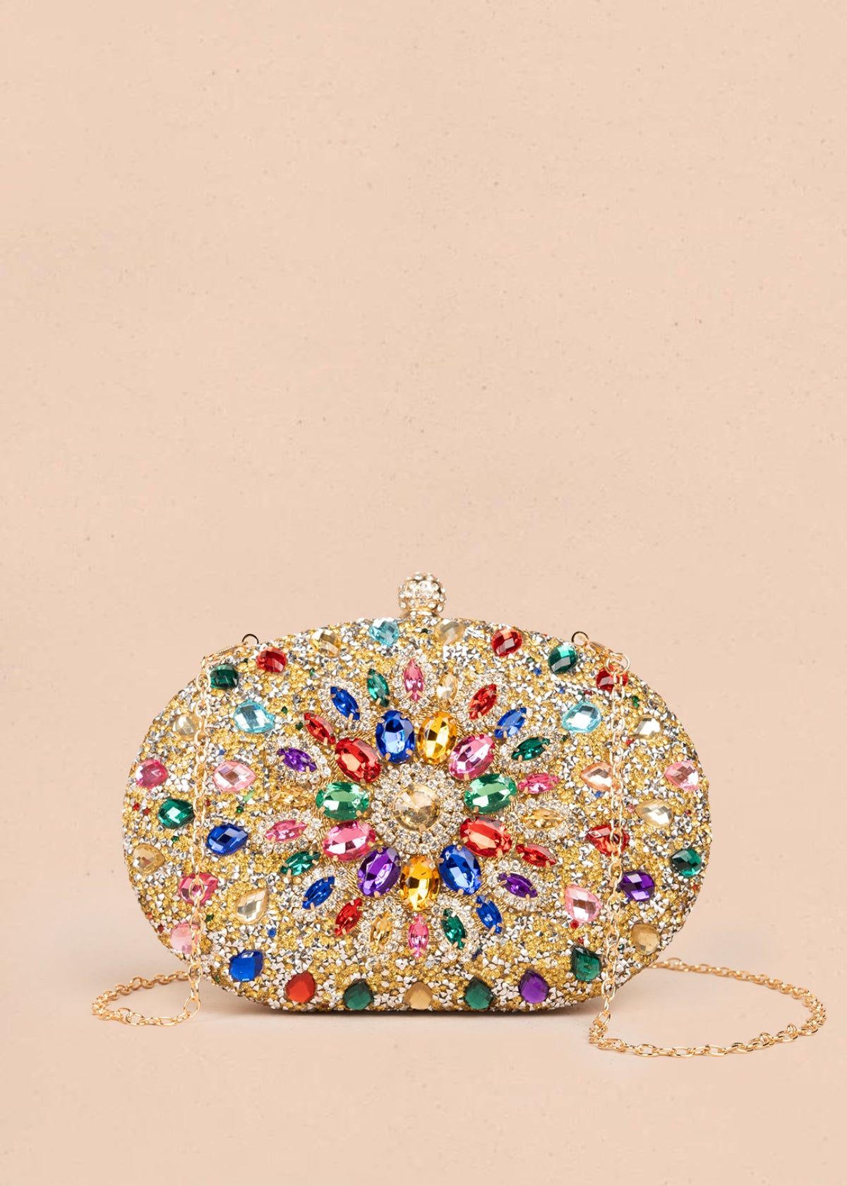 Bolso tipo bandolera con pedrería multicolor 106241