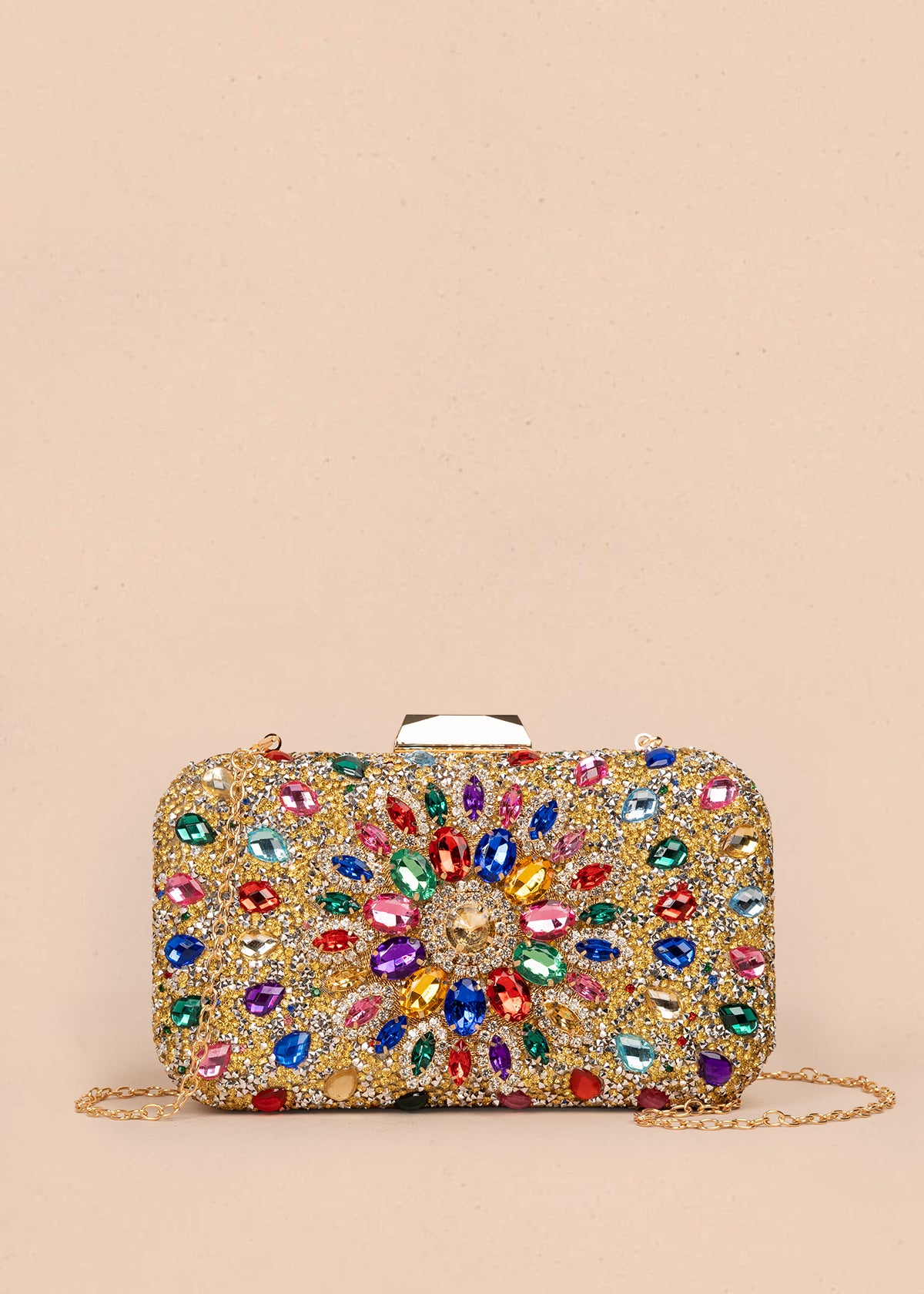 Bolso tipo bandolera con pedrería multicolor 106242