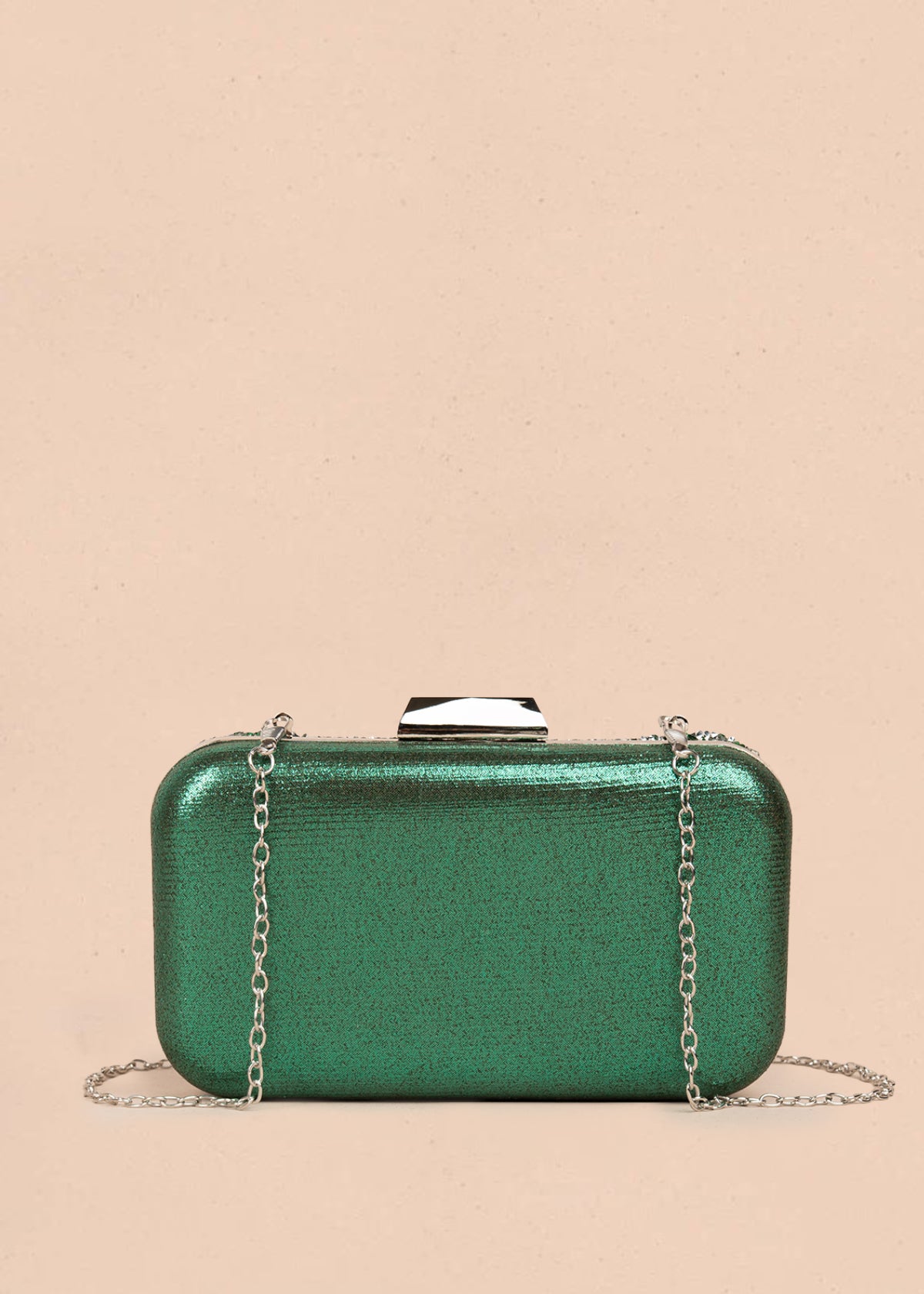 Bolso tipo bandolera color verde con pedrería 106242