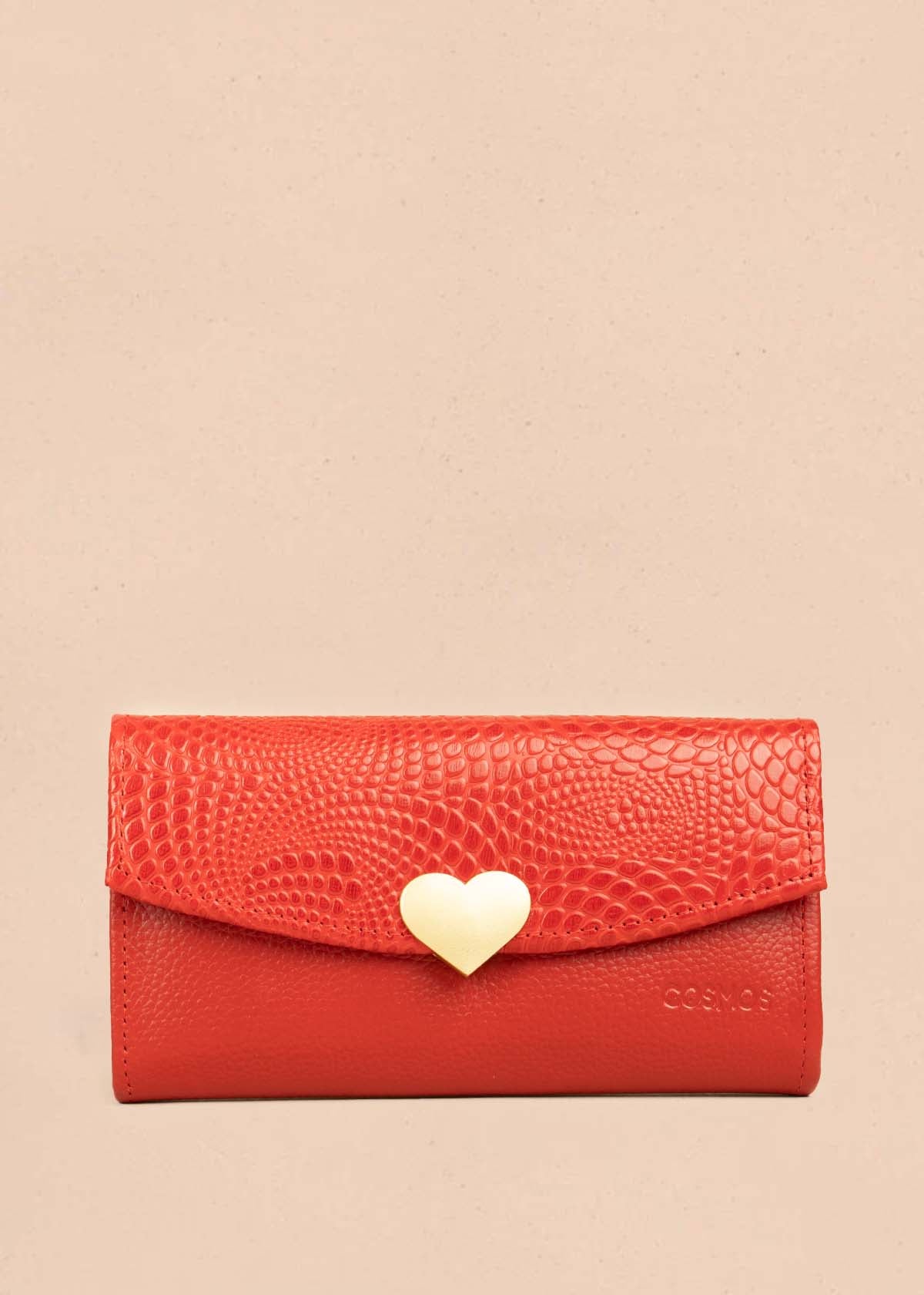 Billetera en cuero color rojo con aplique de corazón 106244