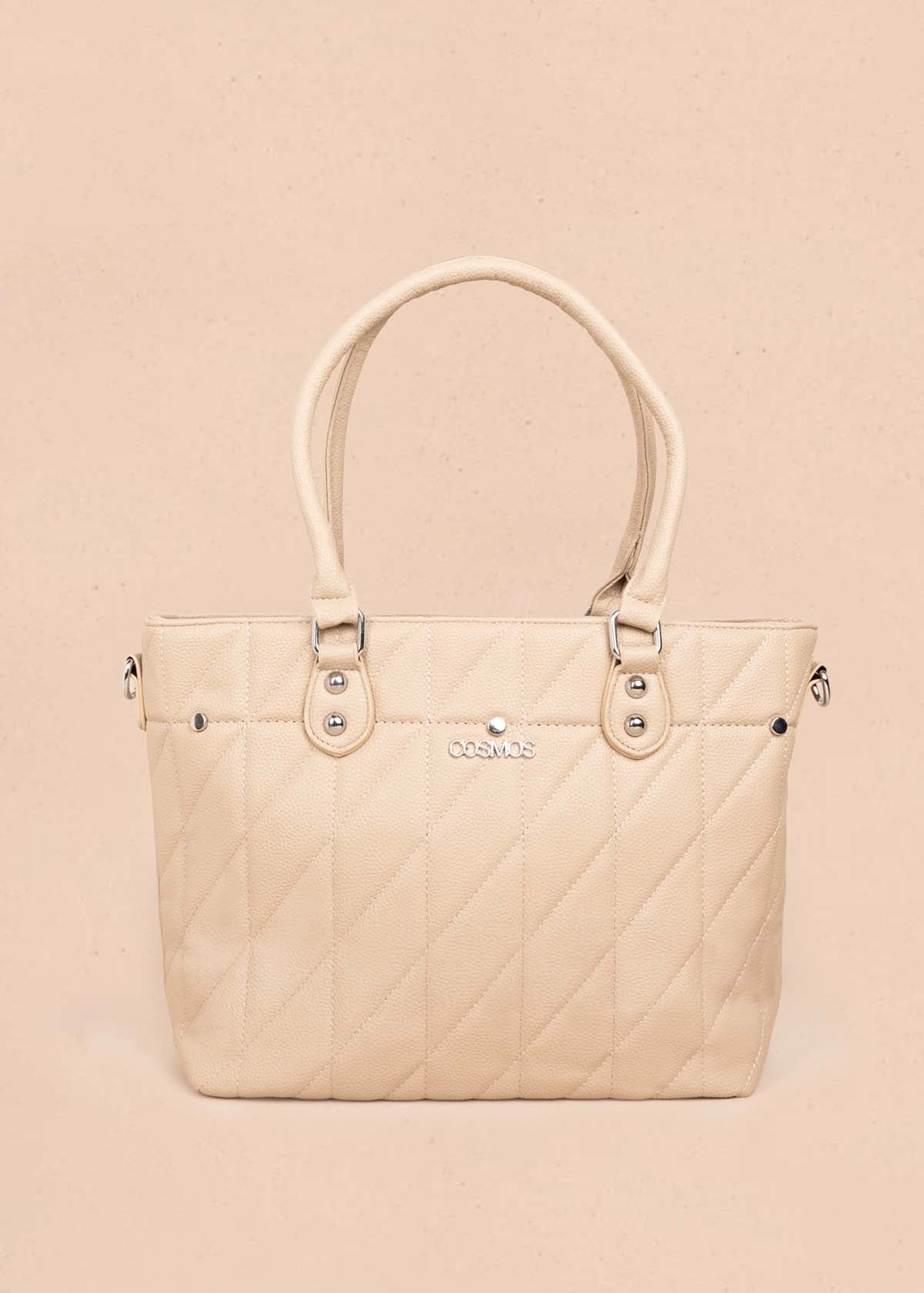 Bolso tipo shopping color beige textura acolchada 106287