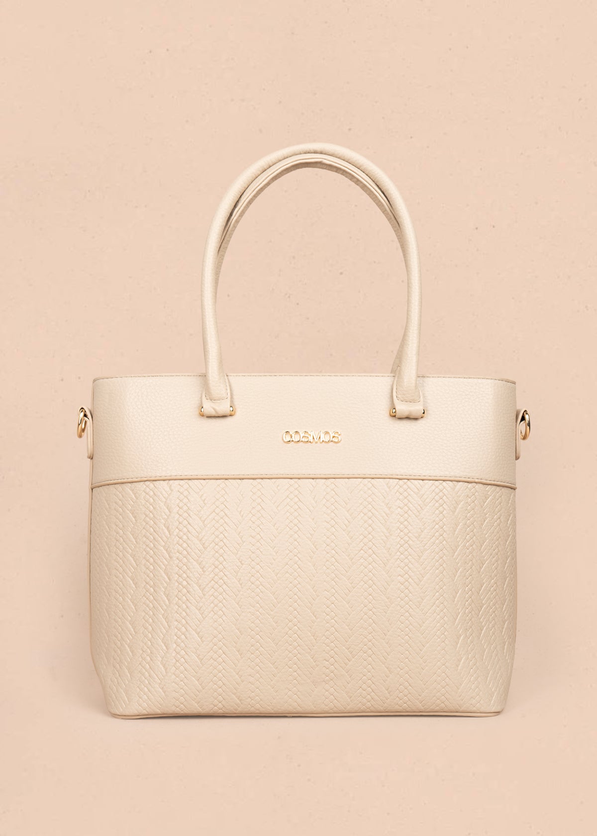 Bolso tipo shopping color beige con grabado tipo espiga 106289