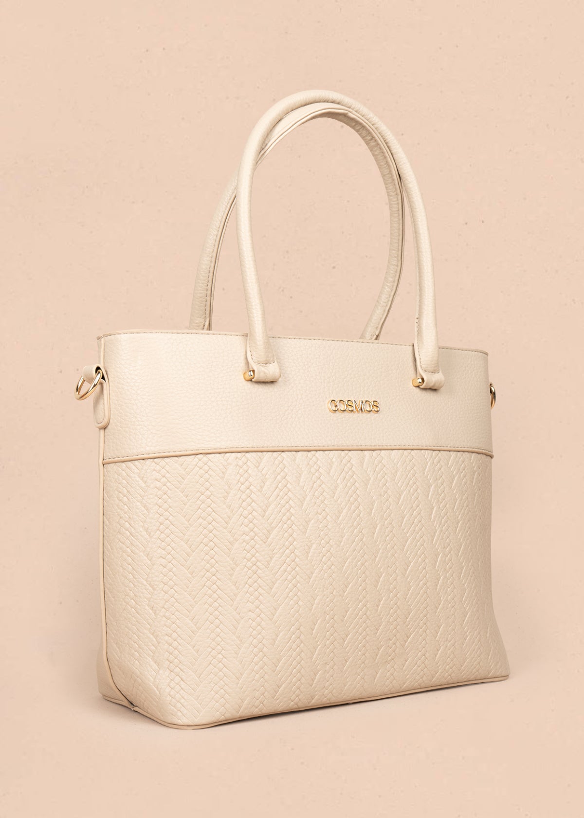 Bolso tipo shopping color beige con grabado tipo espiga 106289