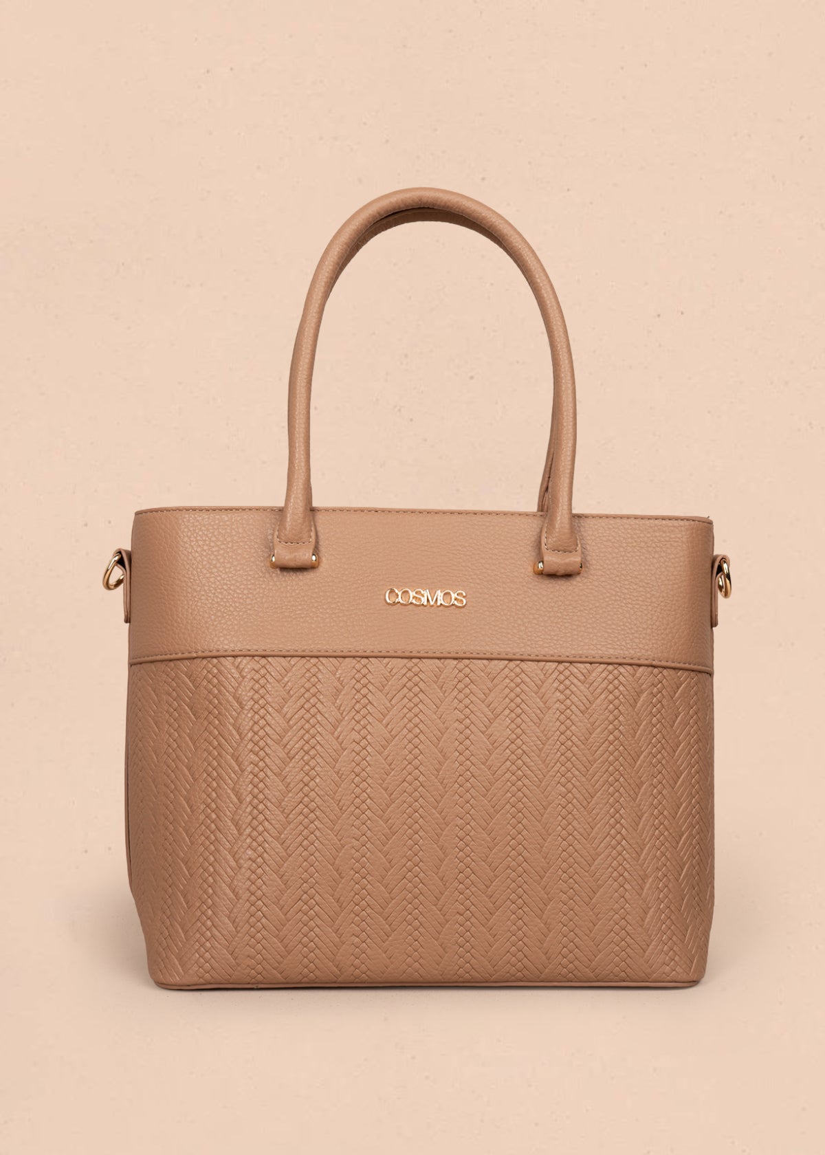 Bolso tipo shopping color camel con grabado tipo espiga 106289