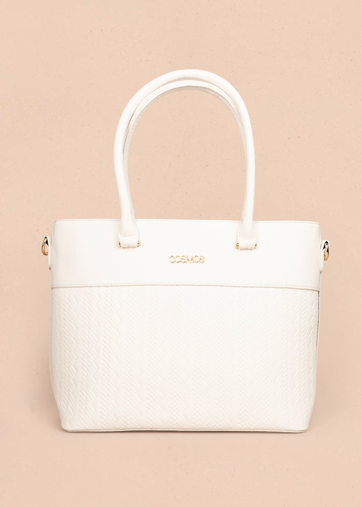 Bolso tipo shopping color crema con grabado tipo espiga 106289