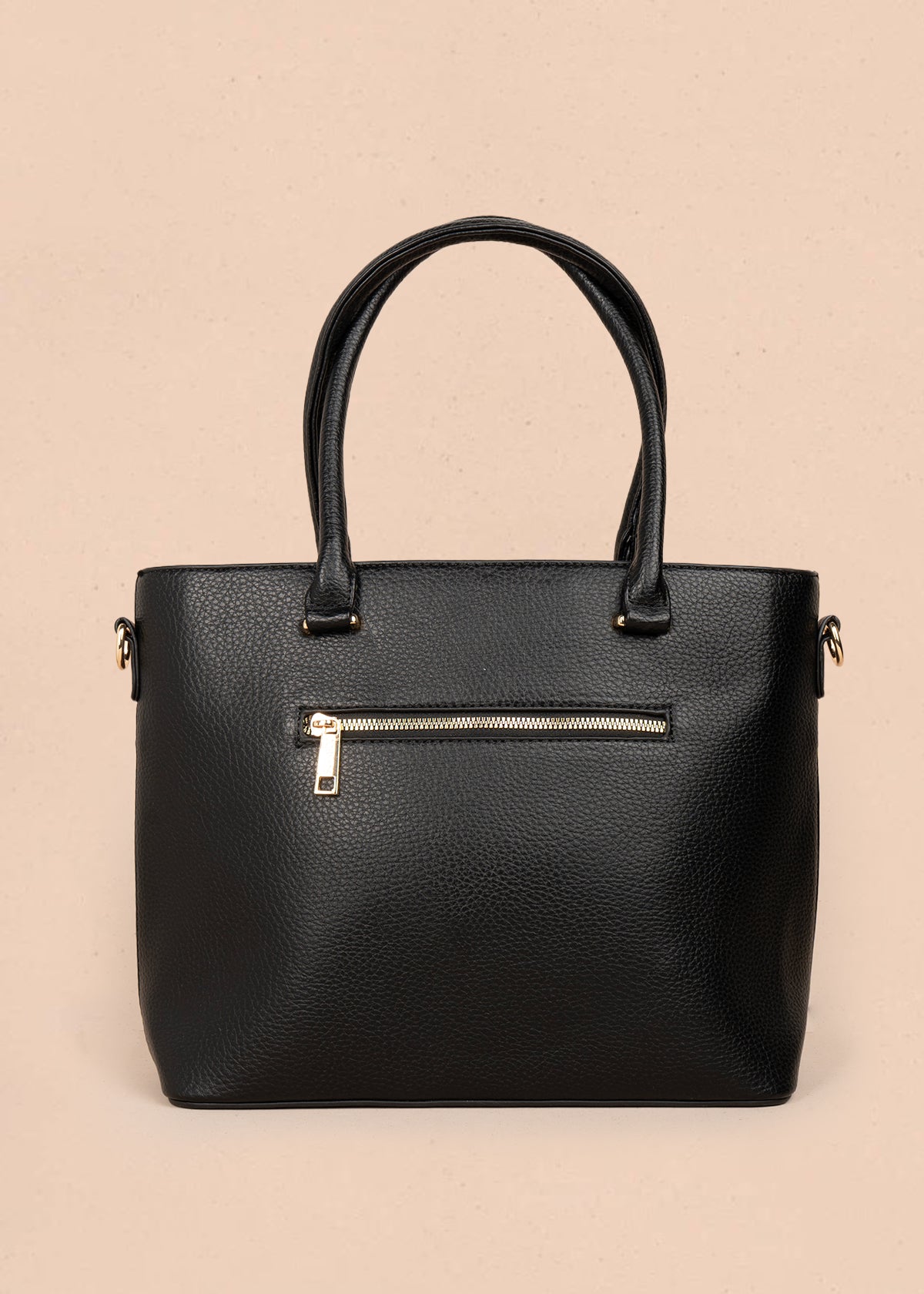 Bolso tipo shopping color negro con grabado tipo espiga 106289