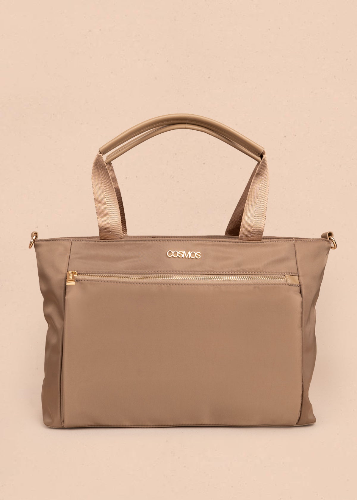 Bolso tipo shopping color café con bolsillo frontal 106290