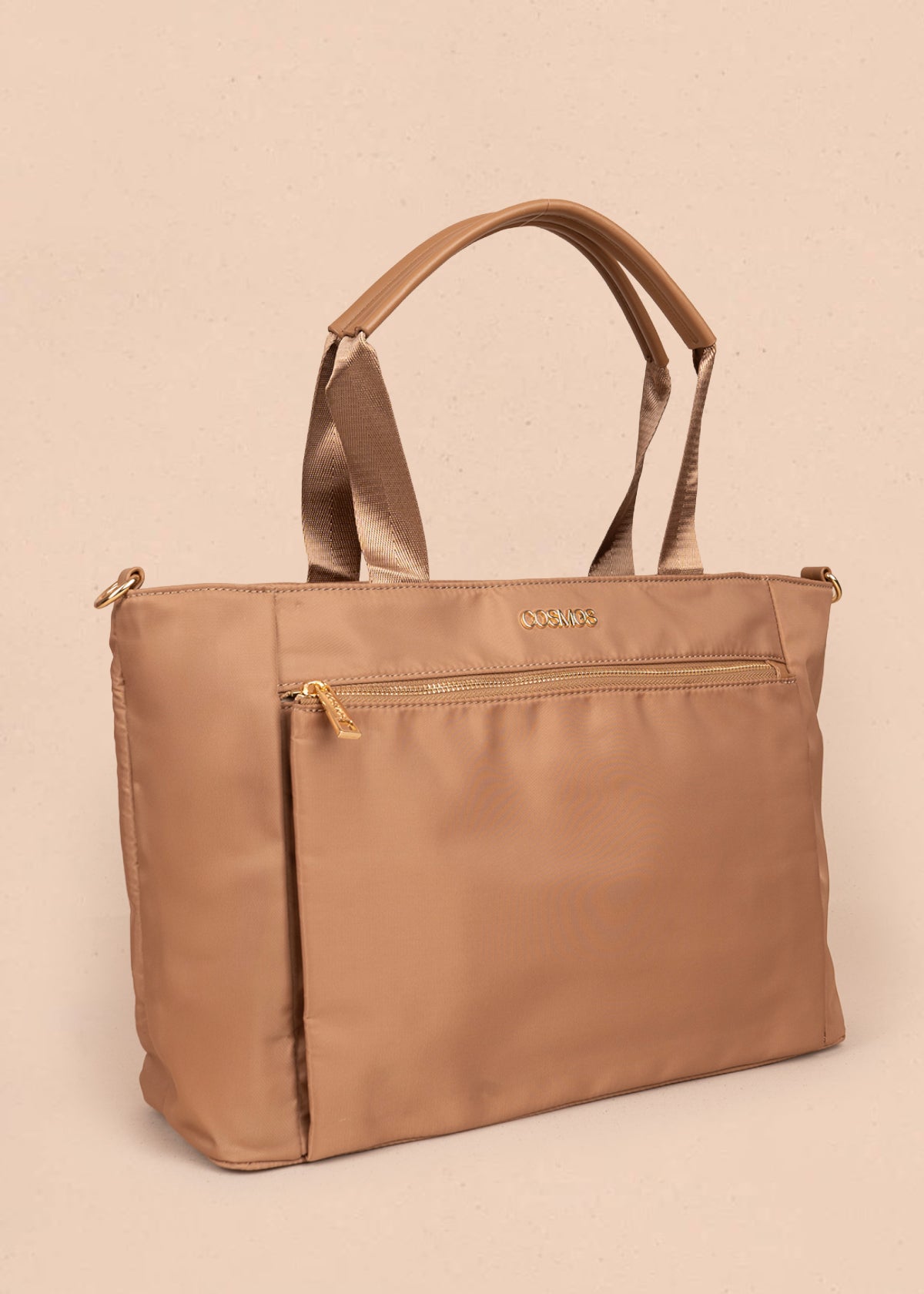 Bolso tipo shopping color caqui con bolsillo frontal 106290