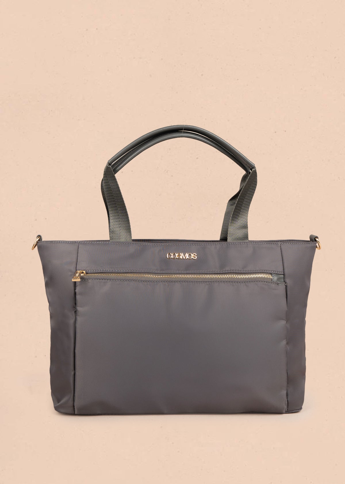 Bolso tipo shopping color gris con bolsillo frontal 106290