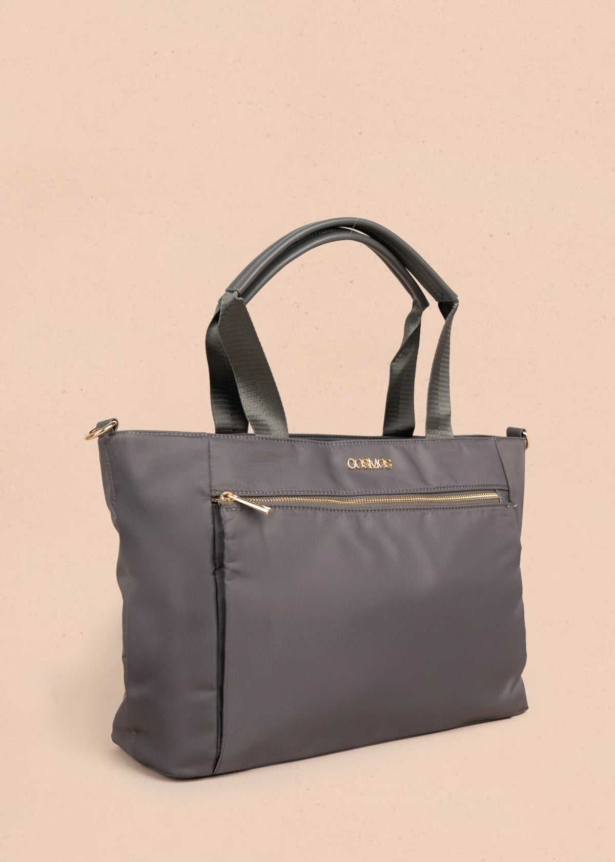 Bolso tipo shopping color gris con bolsillo frontal 106290