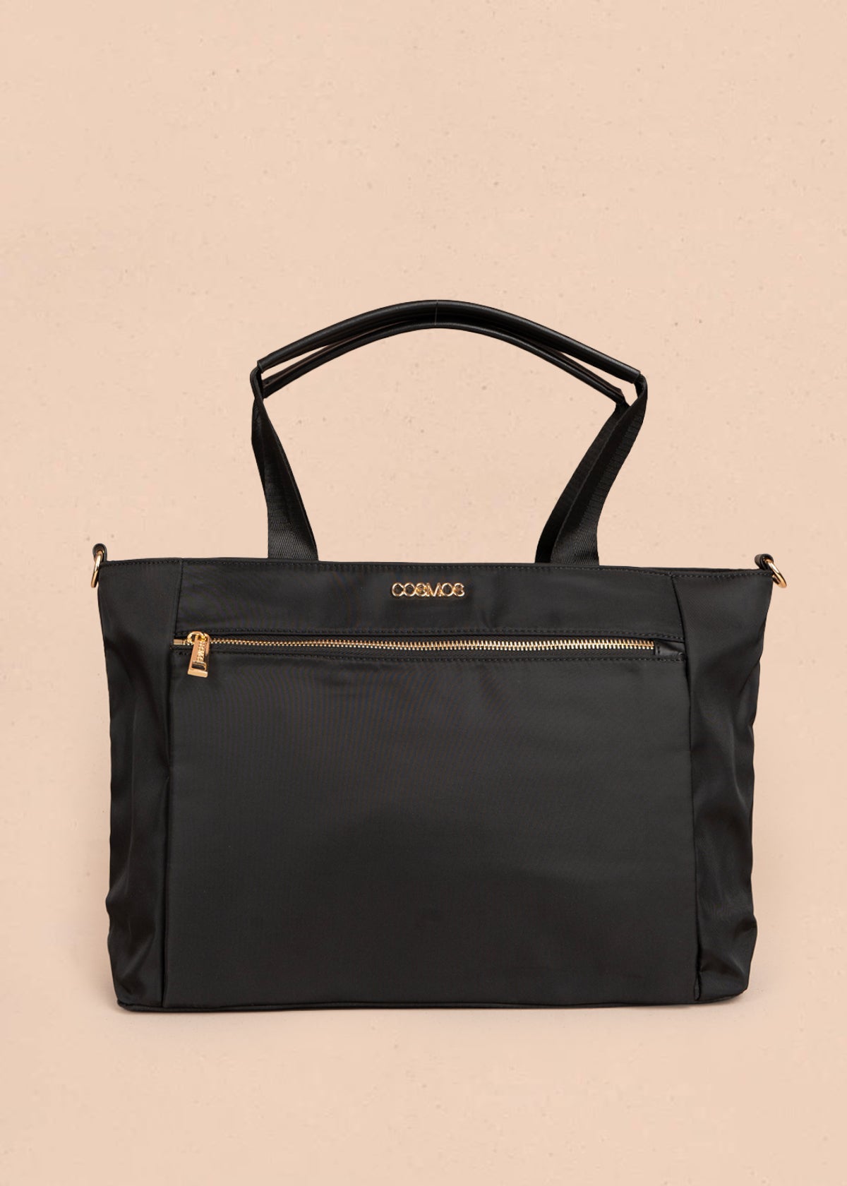 Bolso tipo shopping color negro con bolsillo frontal 106290