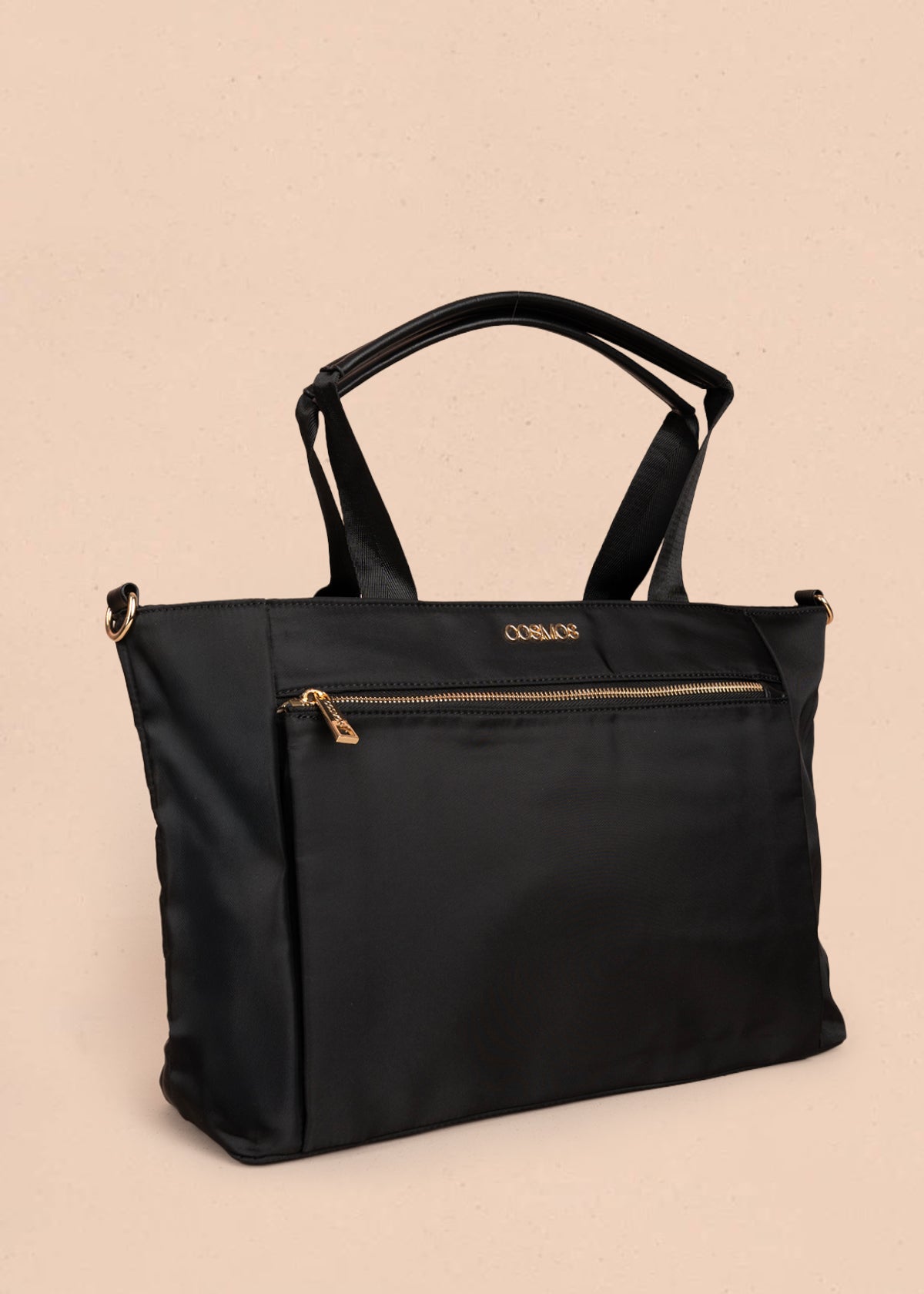 Bolso tipo shopping color negro con bolsillo frontal 106290