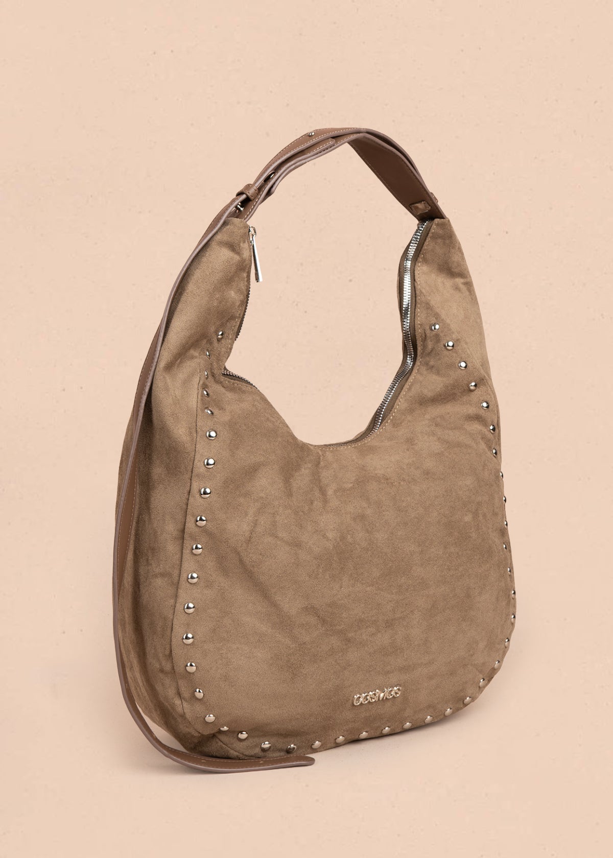Bolso tipo shopping color moca con taches 106291