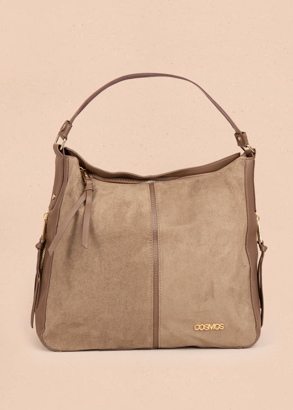 Bolso tipo shopping color café textura en gamuza sintética 106292