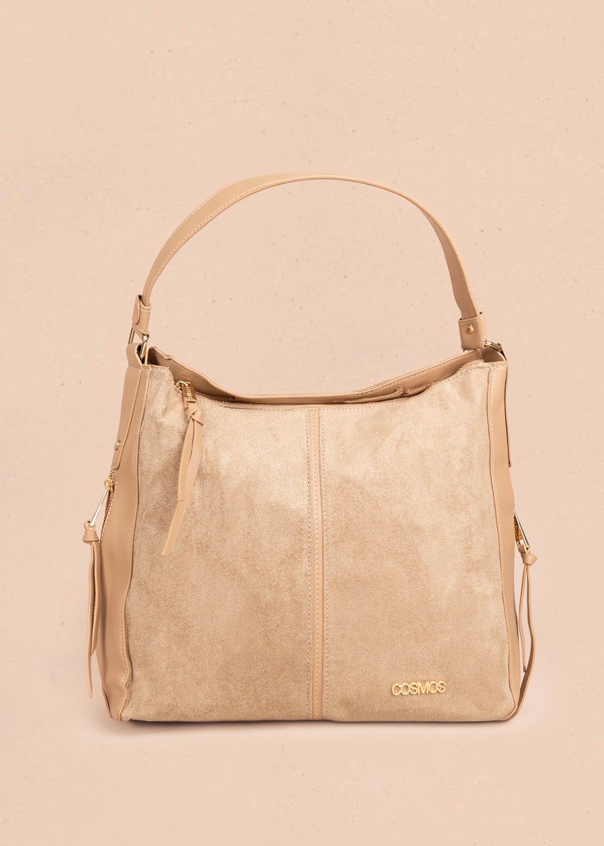 Bolso tipo shopping color camel textura en gamuza sintética 106292