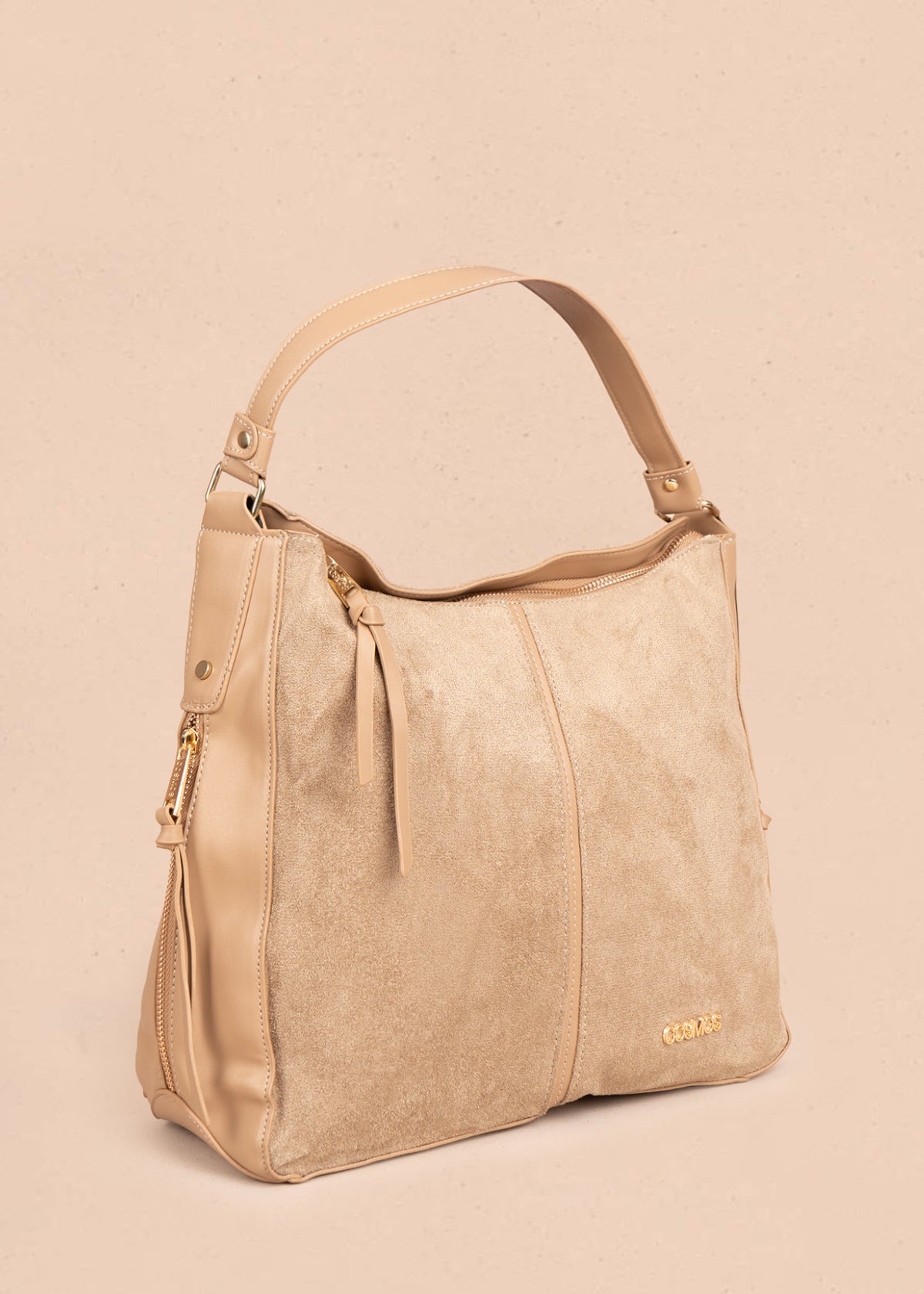 Bolso tipo shopping color camel textura en gamuza sintética 106292