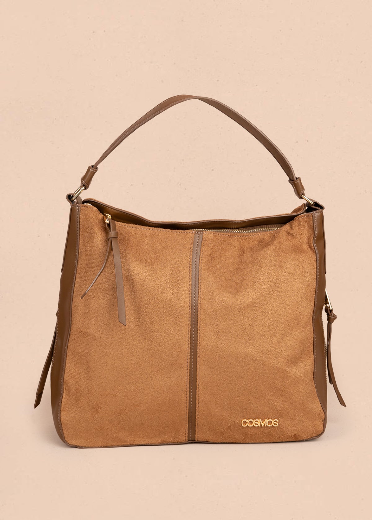 Bolso tipo shopping color miel textura en gamuza sintética 106292