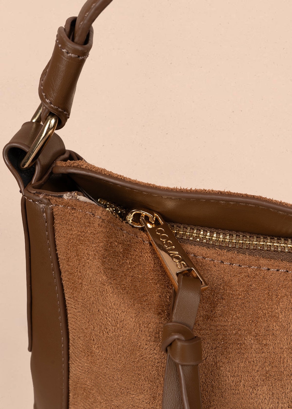 Bolso tipo shopping color miel textura en gamuza sintética 106292