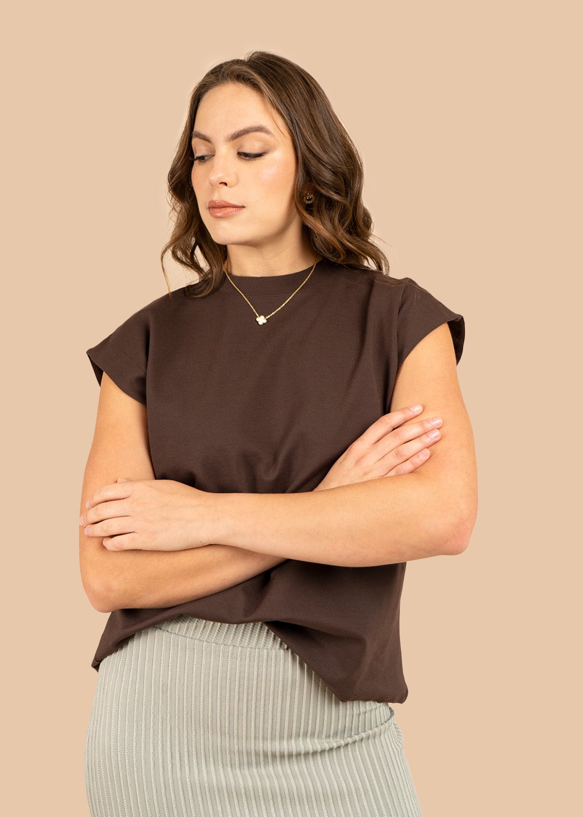 Camiseta color café fondo entero y manga corta 106315