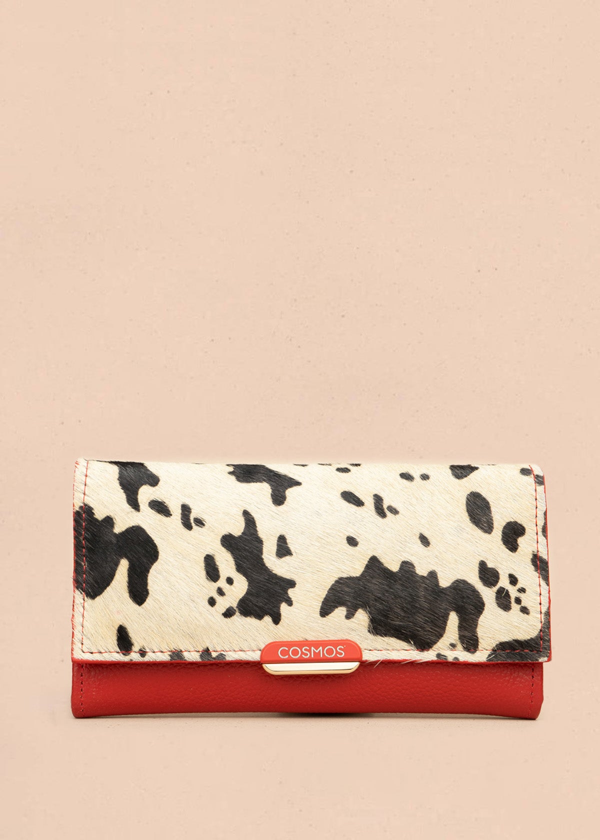 Billetera grande de cuero color rojo con solapa animal print 106319