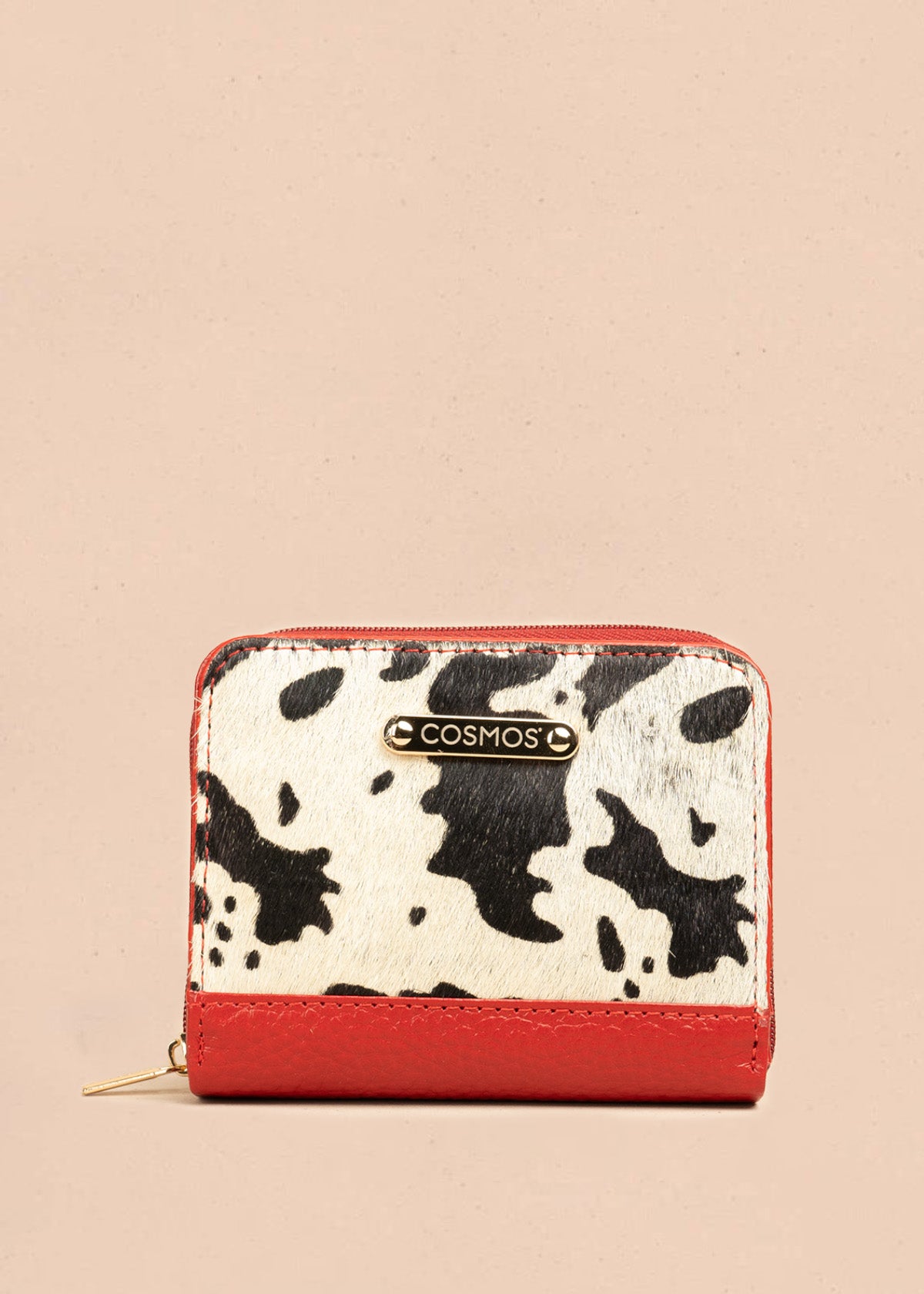 Billetera pequeña de cuero color rojo y solapa animal print 106322