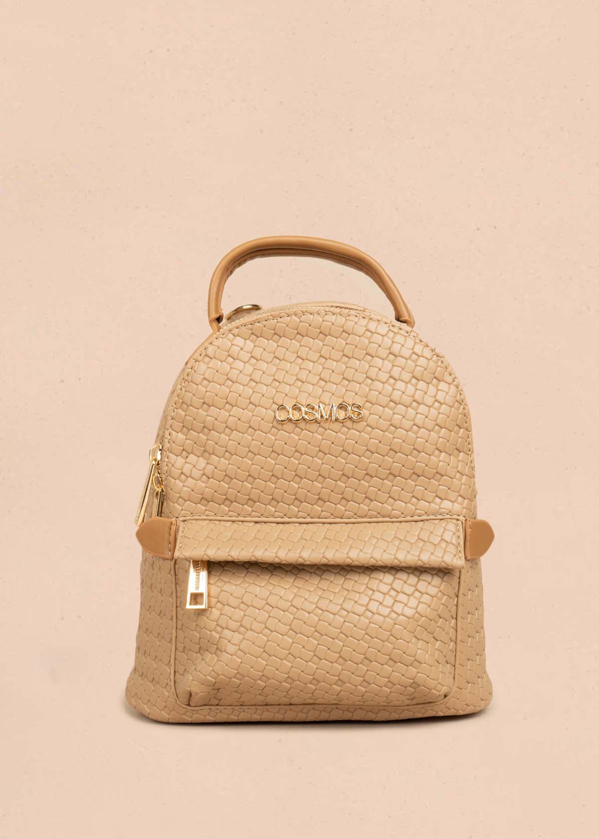 Morral color moca con bolsillo delantero y textura trenzada 106324