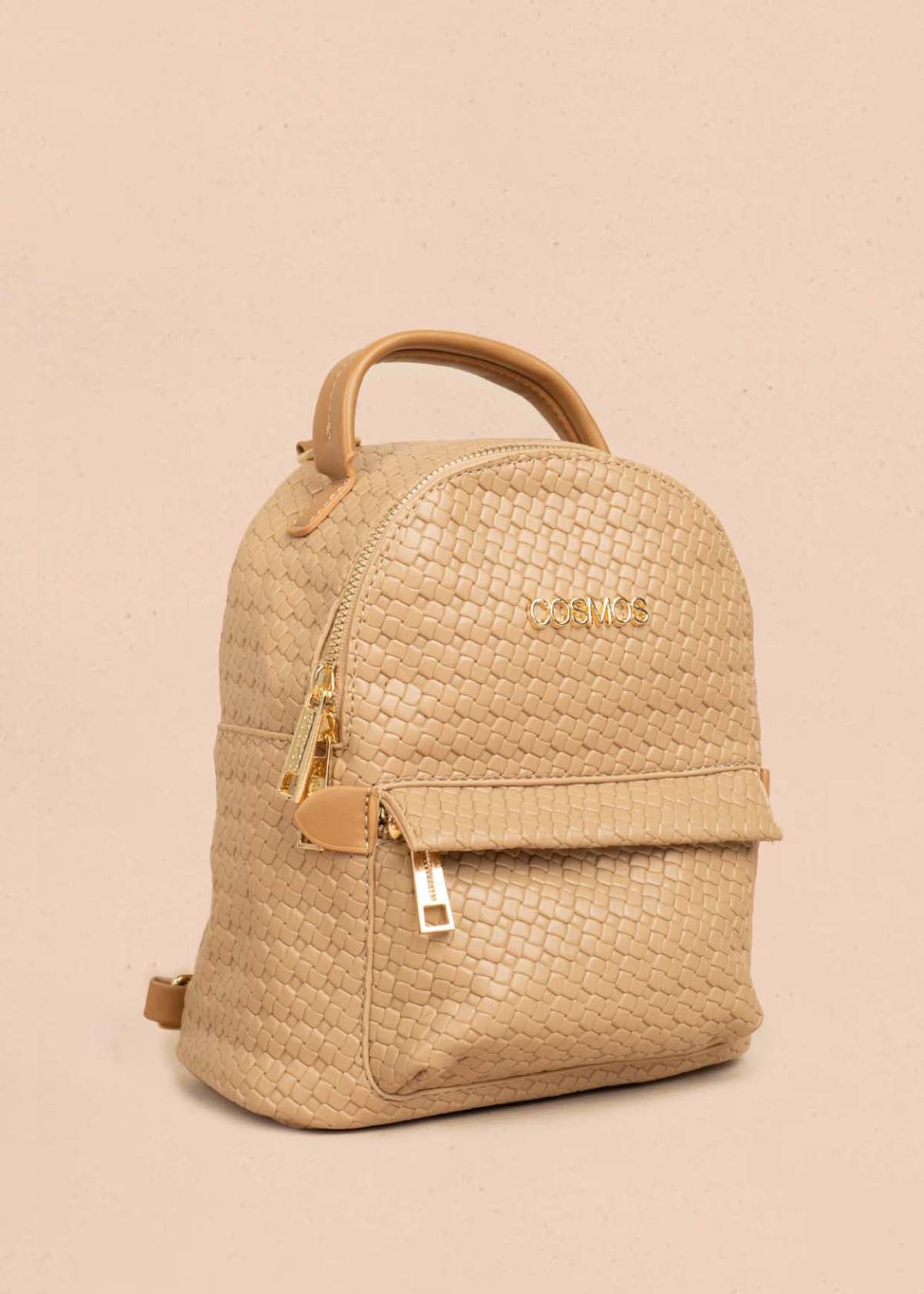 Morral color moca con bolsillo delantero y textura trenzada 106324