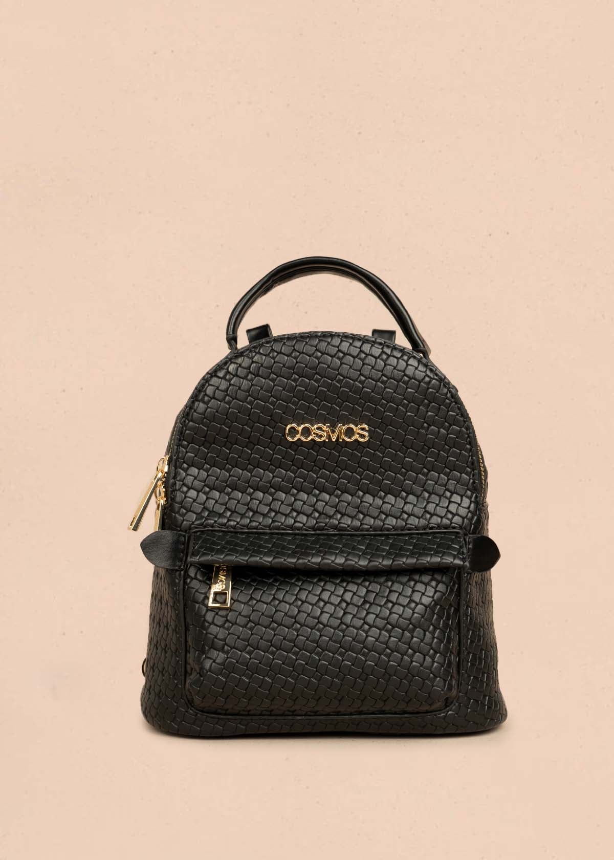 Morral color negro con bolsillo delantero y textura trenzada 106324