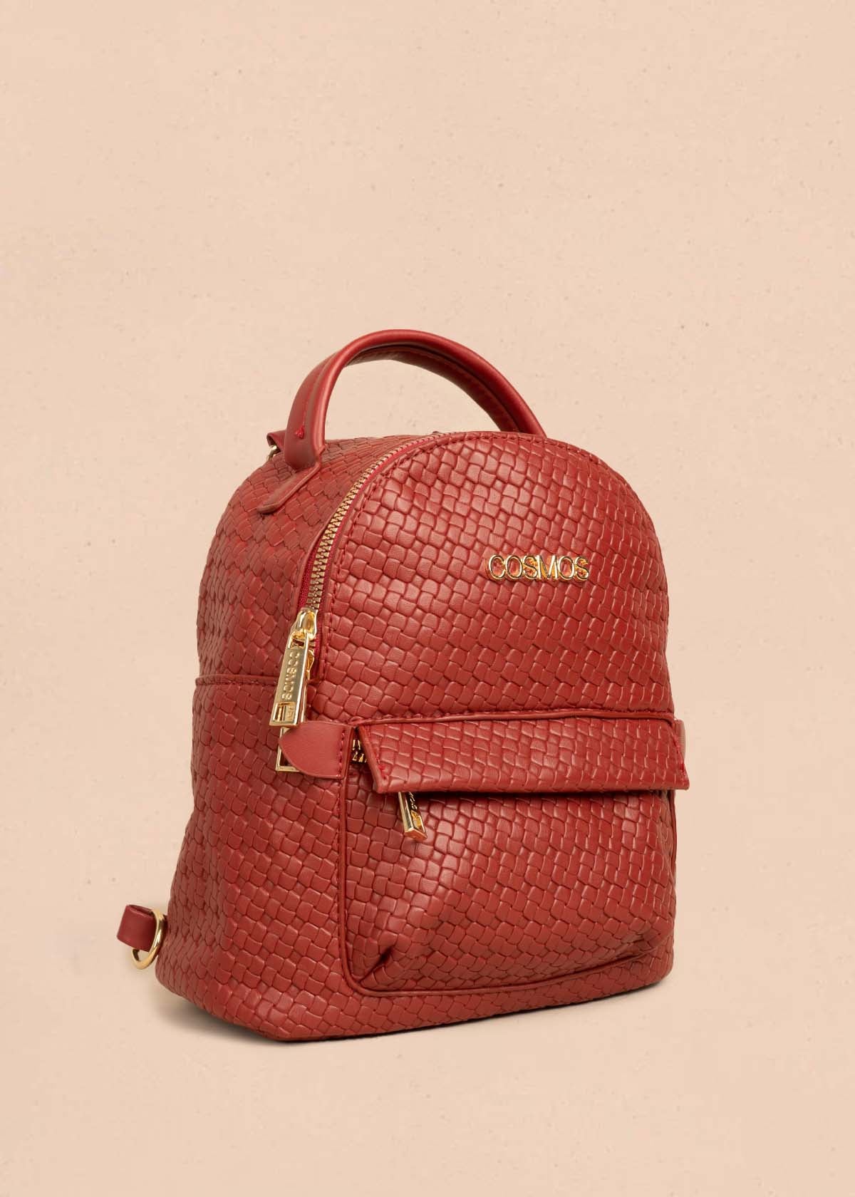 Morral color rojo con bolsillo delantero y textura trenzada 106324