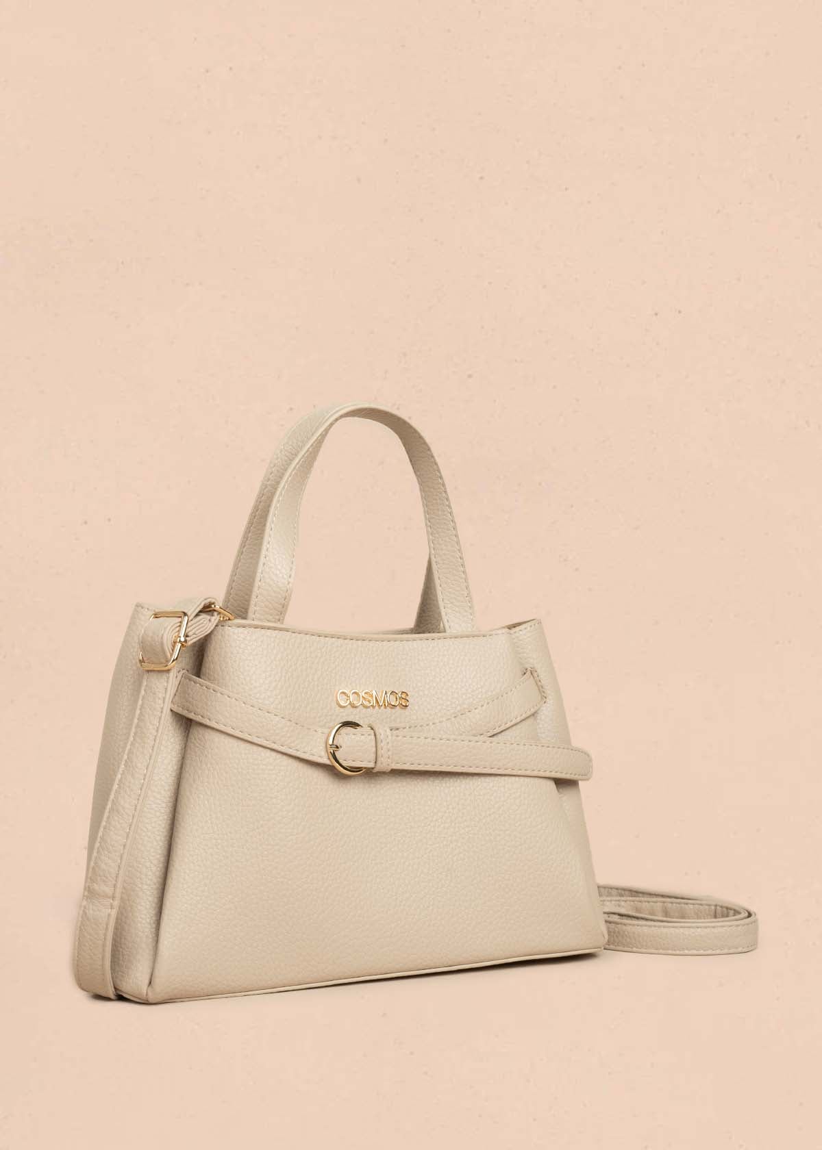 Cartera color taupe con aplique tipo cinturón y pañoleta 106327