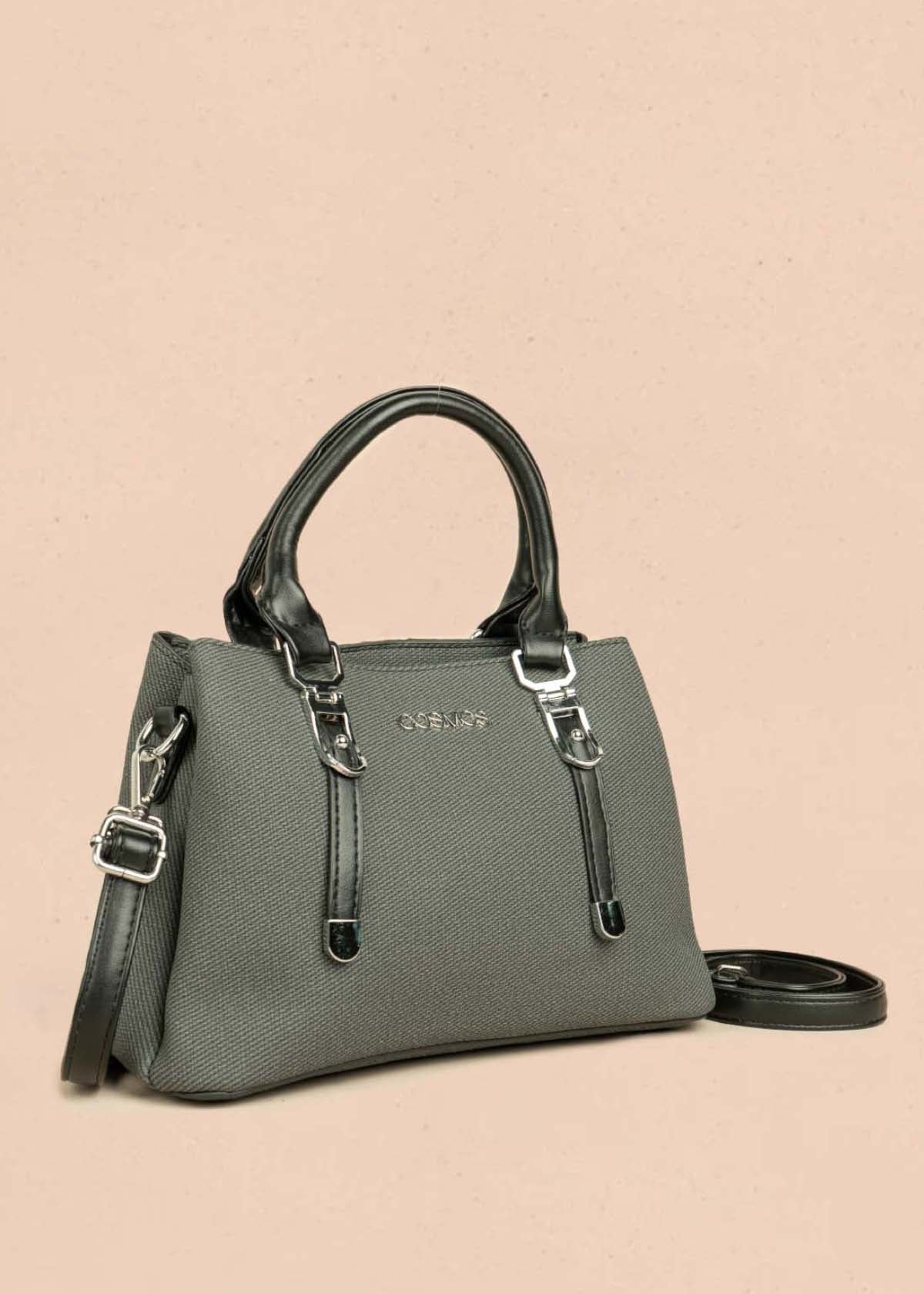 Bolso tipo cartera color gris textura en lona y llavero de flor 106329