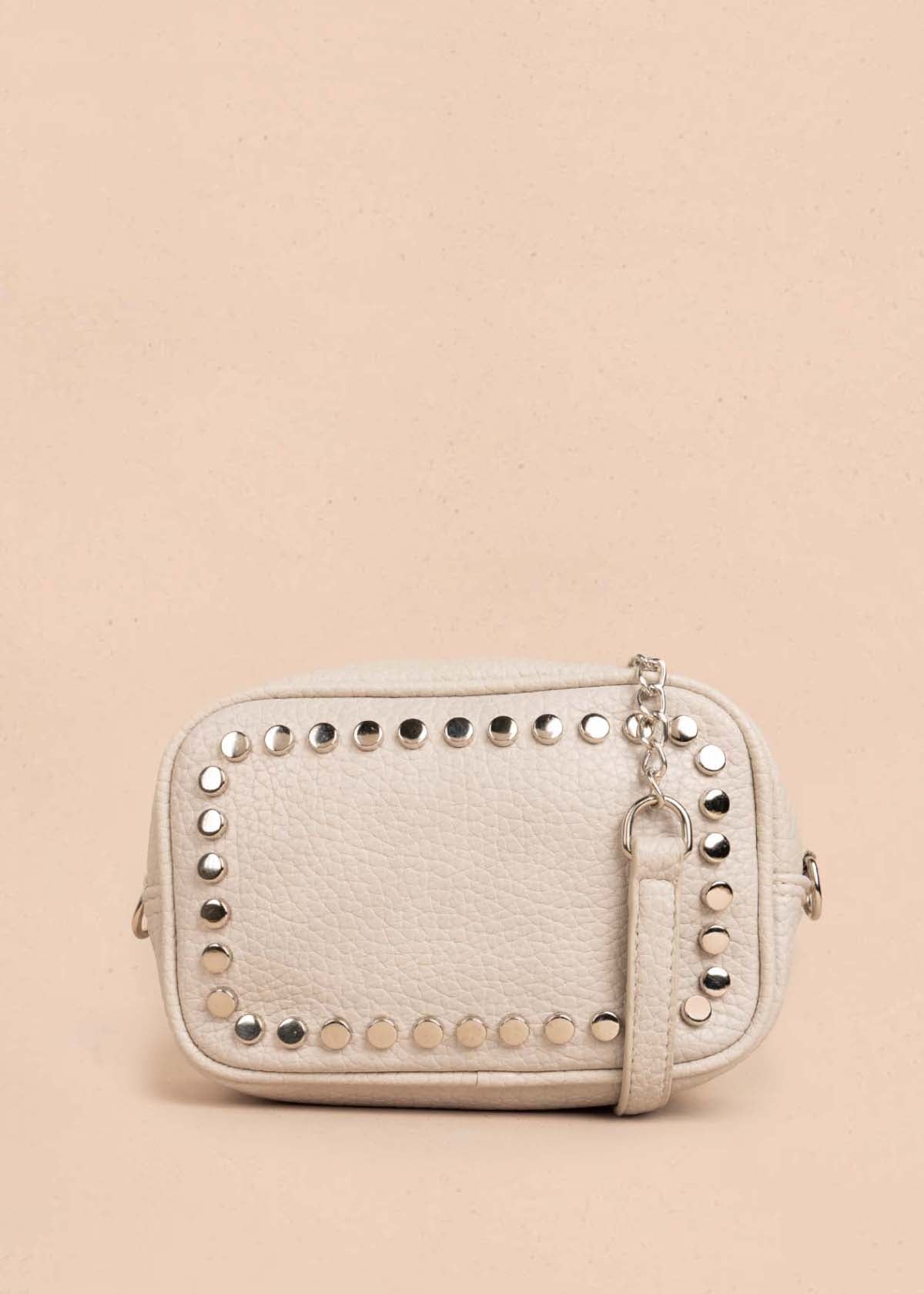 Bolso manos libres color beige con taches frontales 106333