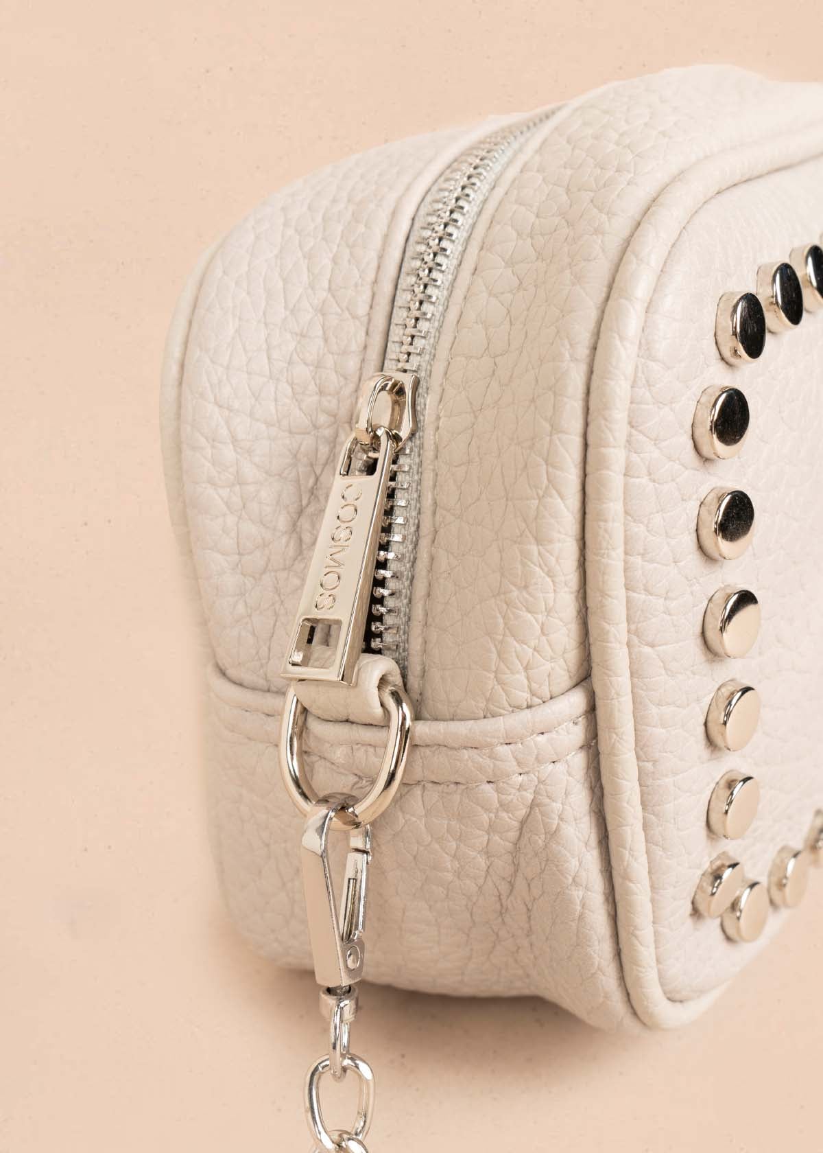 Bolso manos libres color beige con taches frontales 106333