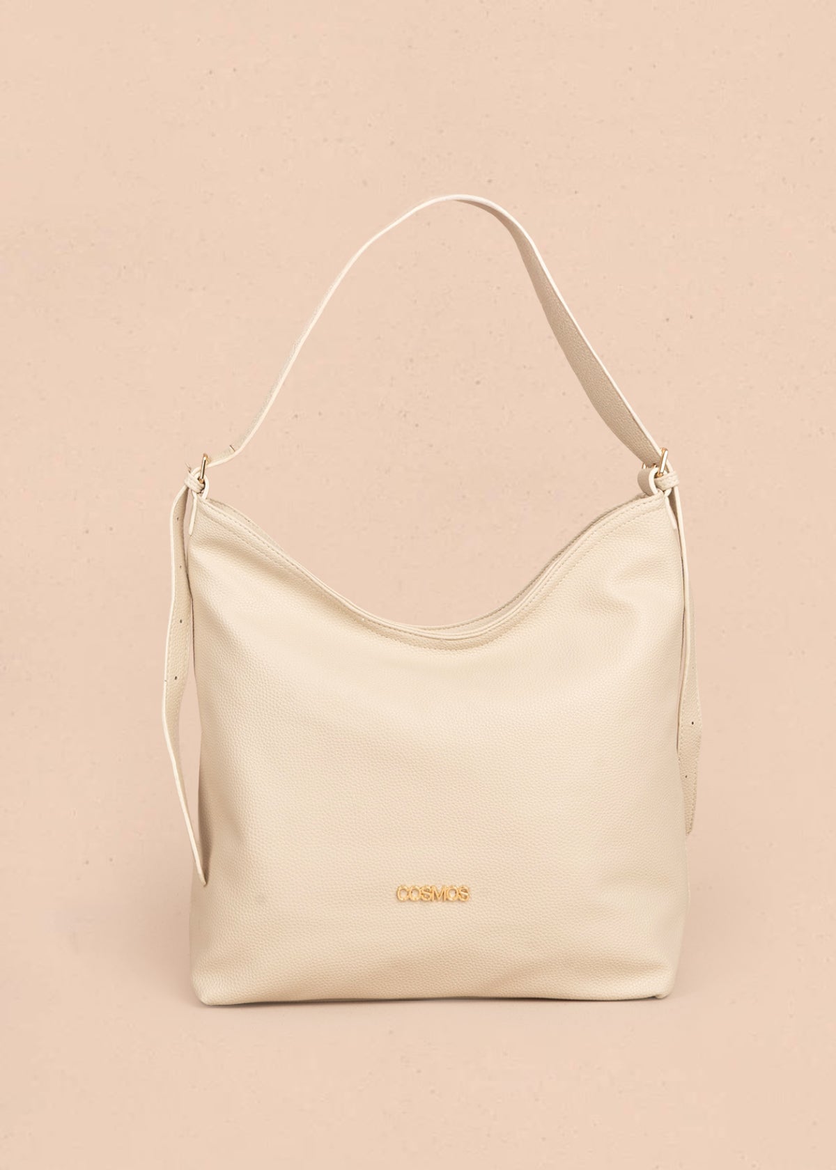 Bolso tipo shopping color beige texturizado y silueta hobo 106335