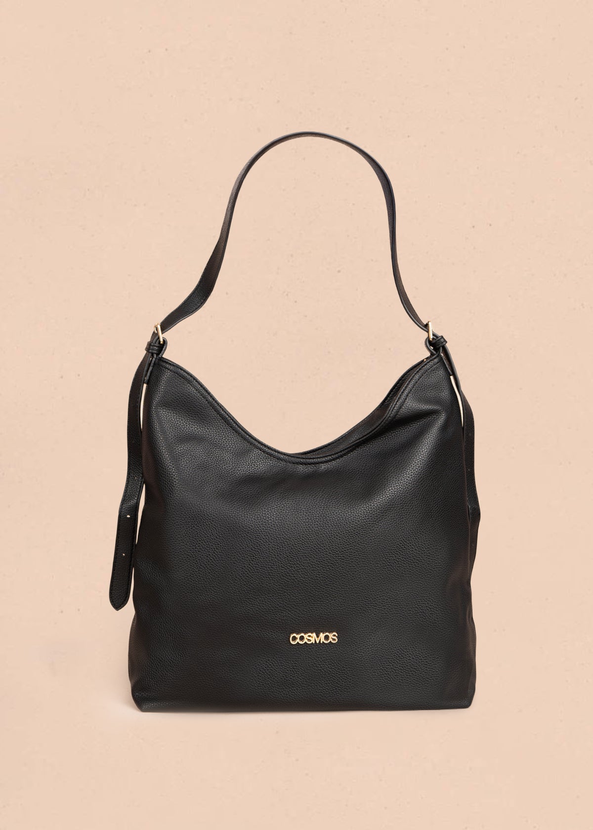 Bolso tipo shopping color negro texturizado y silueta hobo 106335