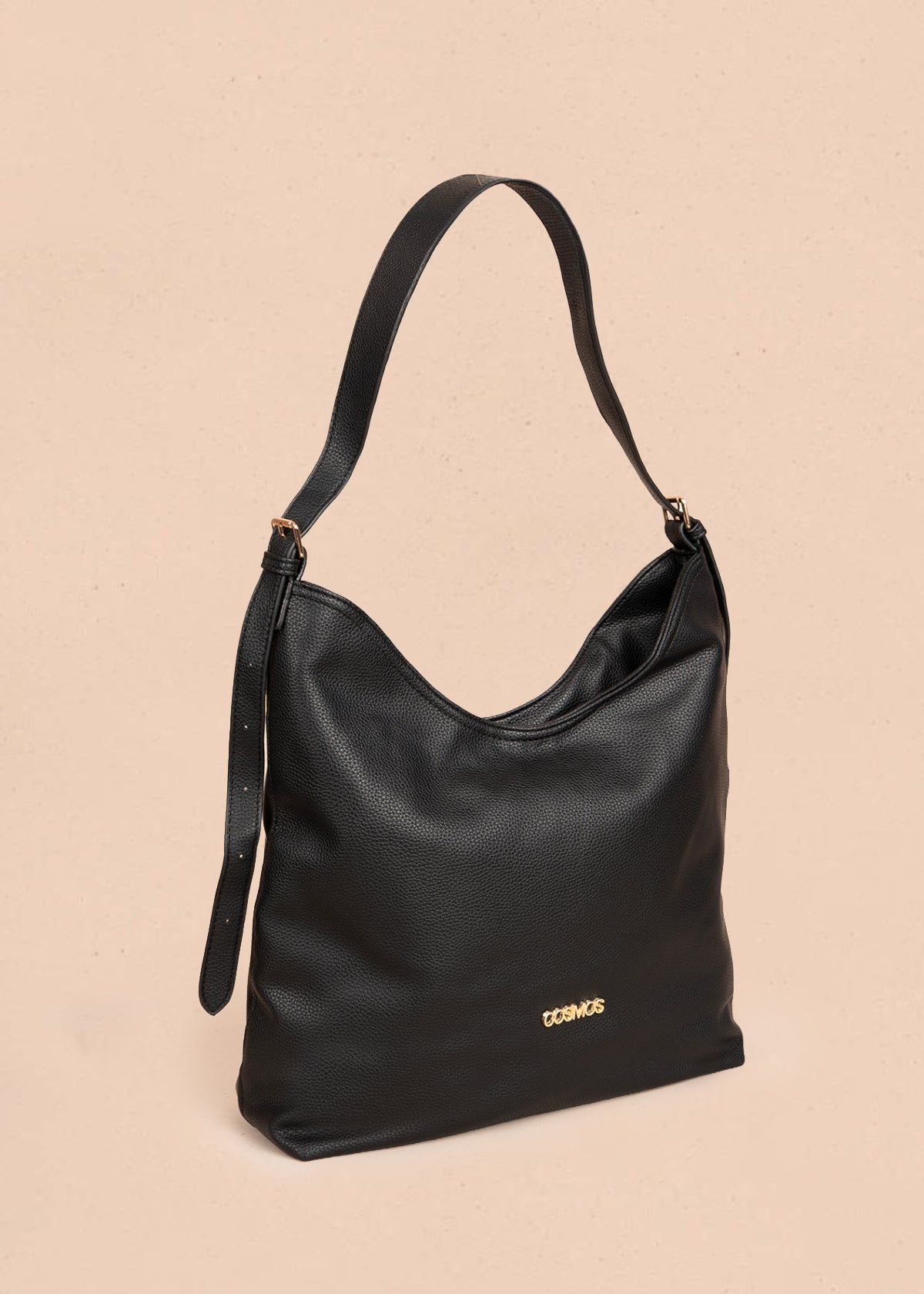 Bolso tipo shopping color negro texturizado y silueta hobo 106335