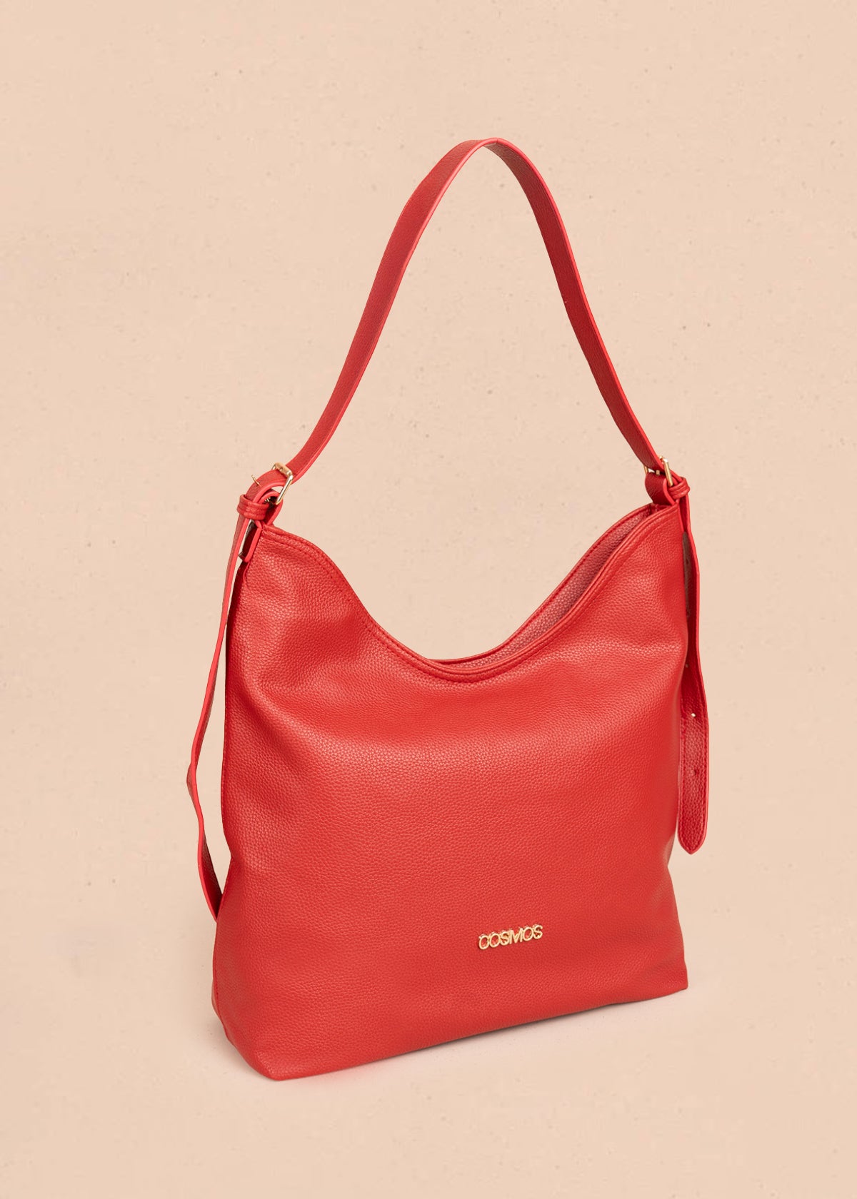 Bolso tipo shopping color rojo texturizado y silueta hobo 106335