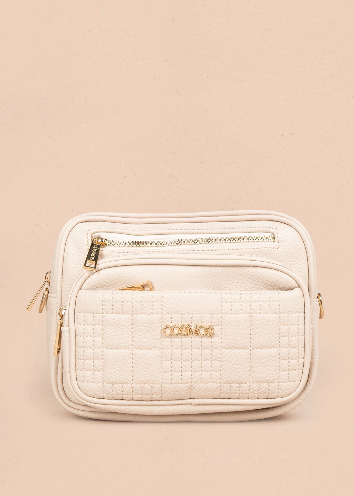 Bolso manos libres color beige con doble cremallera dorada 106336