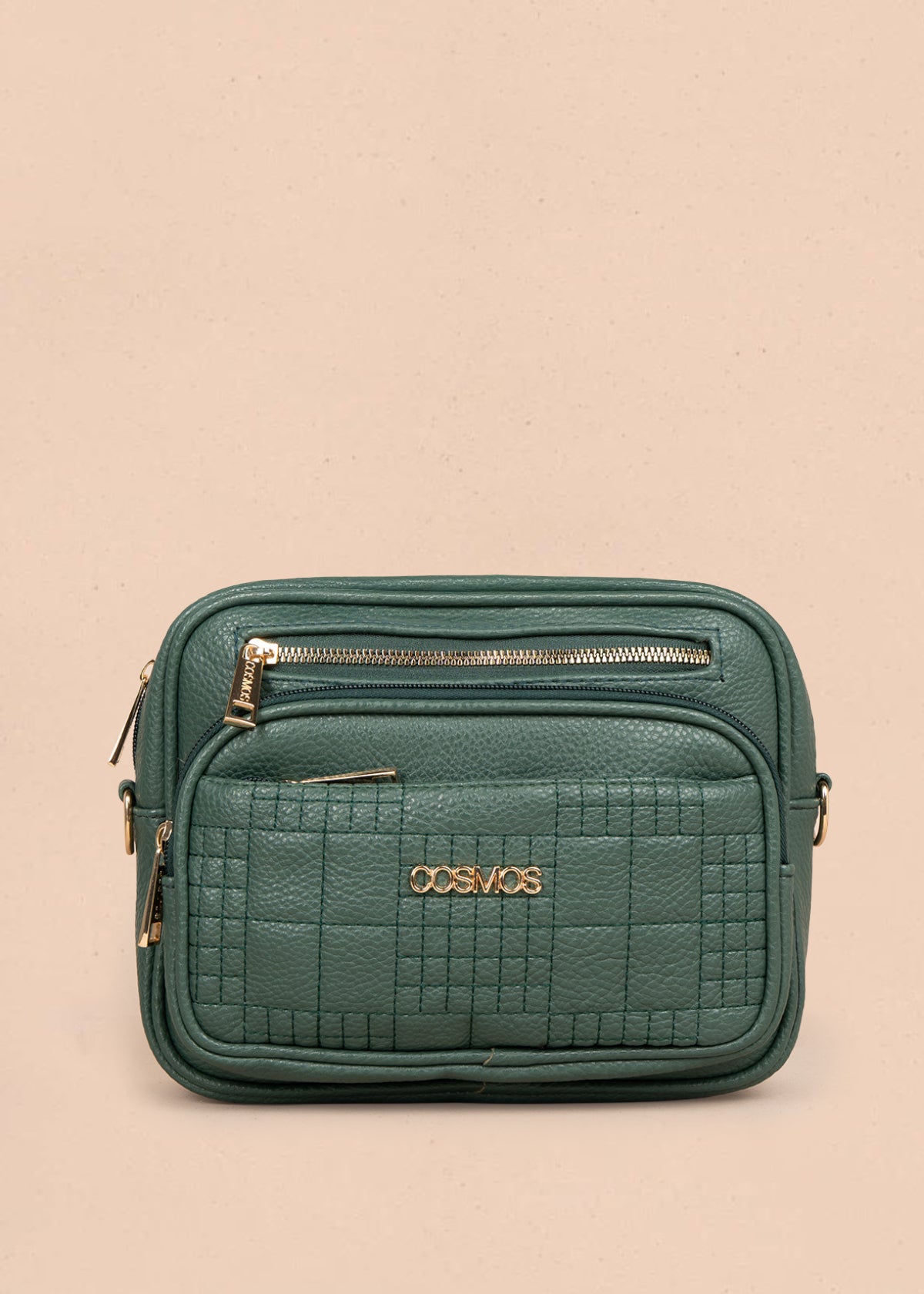 Bolso manos libres color verde con doble cremallera dorada 106336