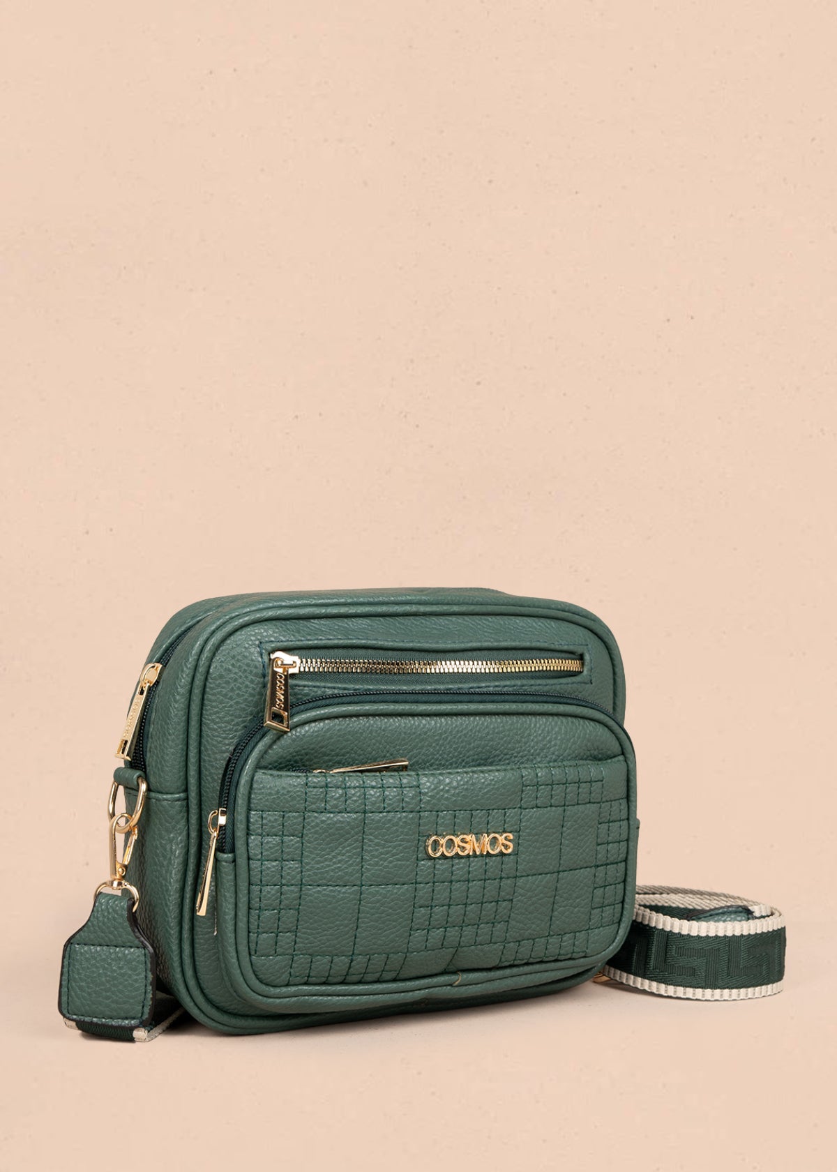 Bolso manos libres color verde con doble cremallera dorada 106336