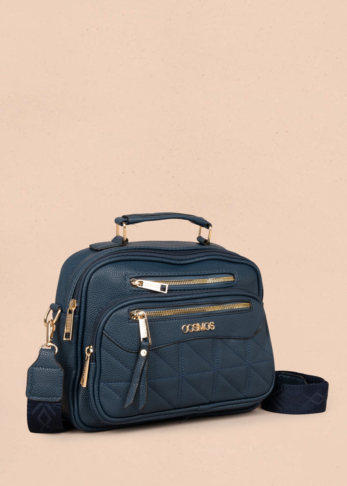 Bolso manos libres color azul con patrón acolchado 106337