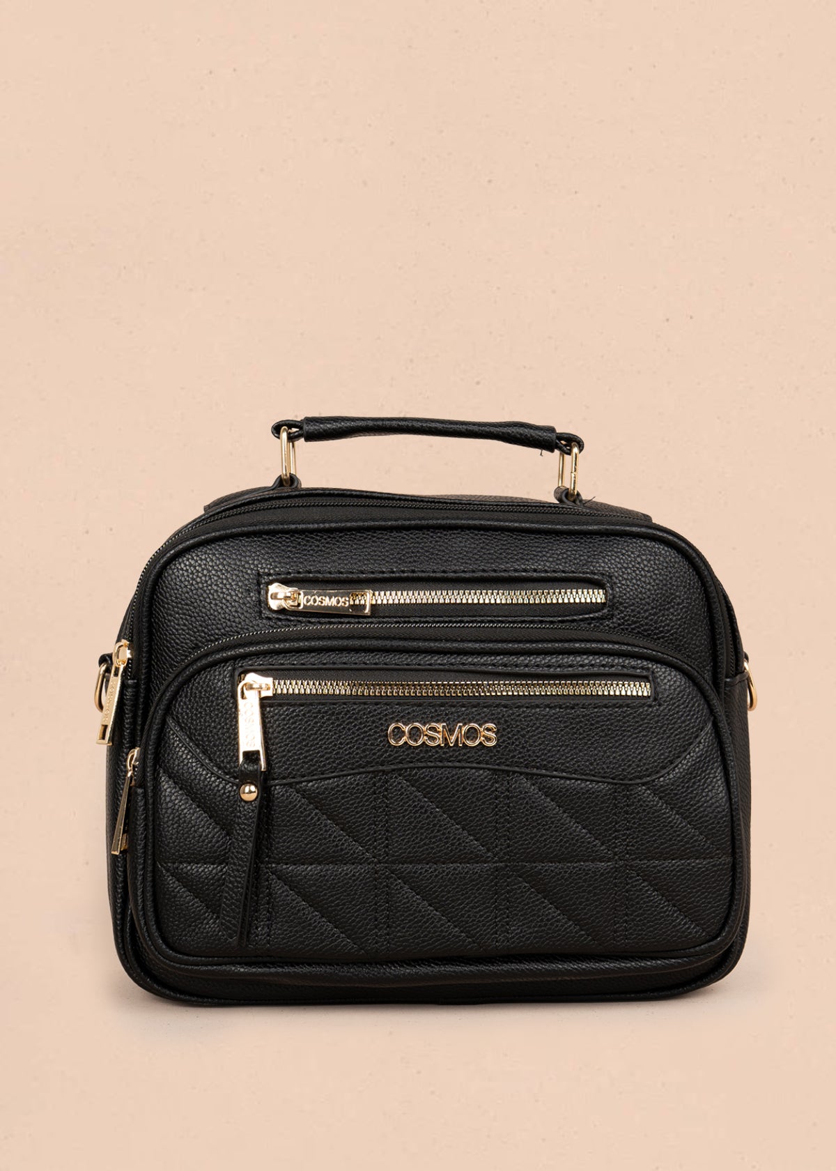 Bolso manos libres color negro con patrón acolchado 106337