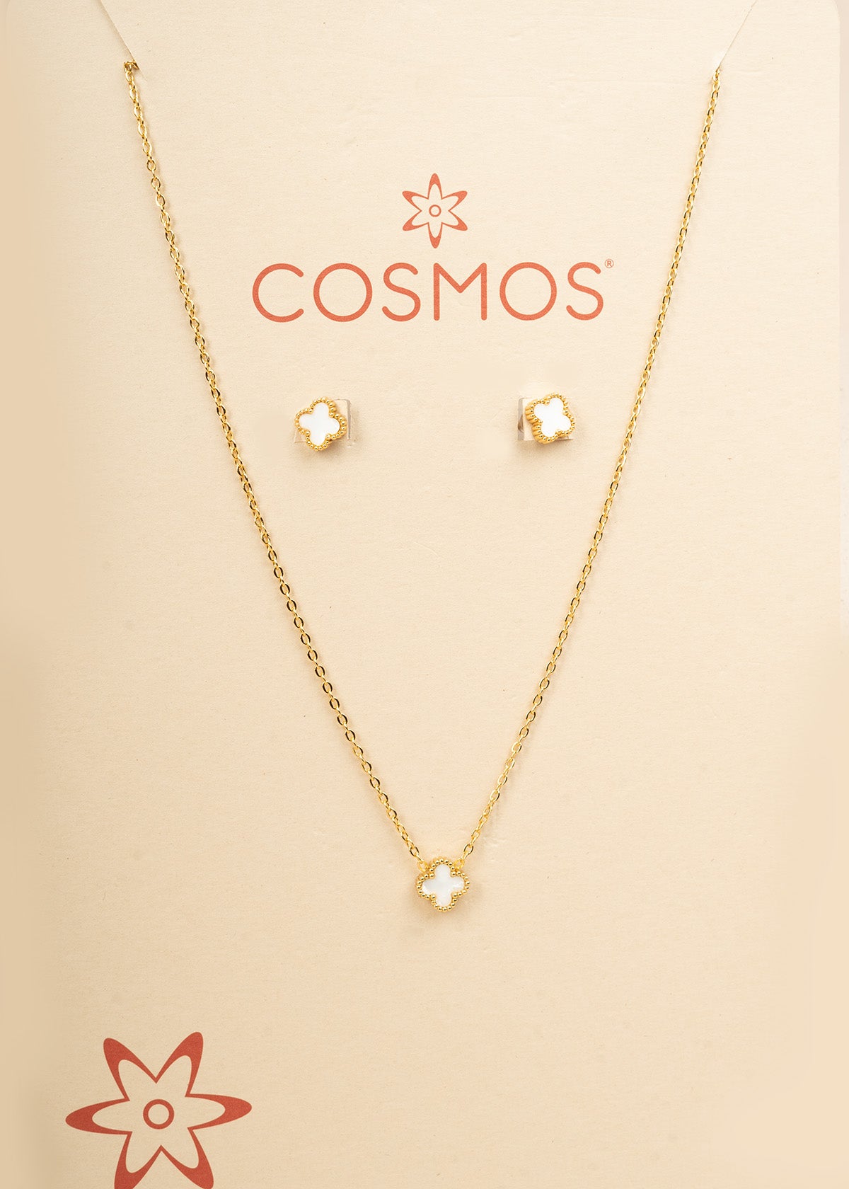 Set collar + aretes de trébol mini color blanco 106354