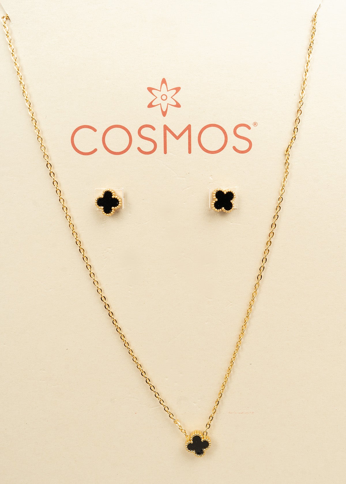 Set collar + aretes de trébol mini color negro 106354