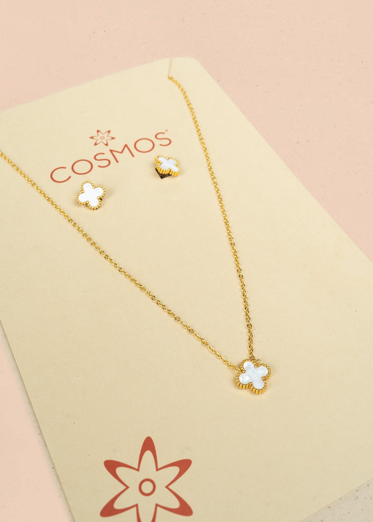 Set collar + aretes de trébol midi color blanco 106356