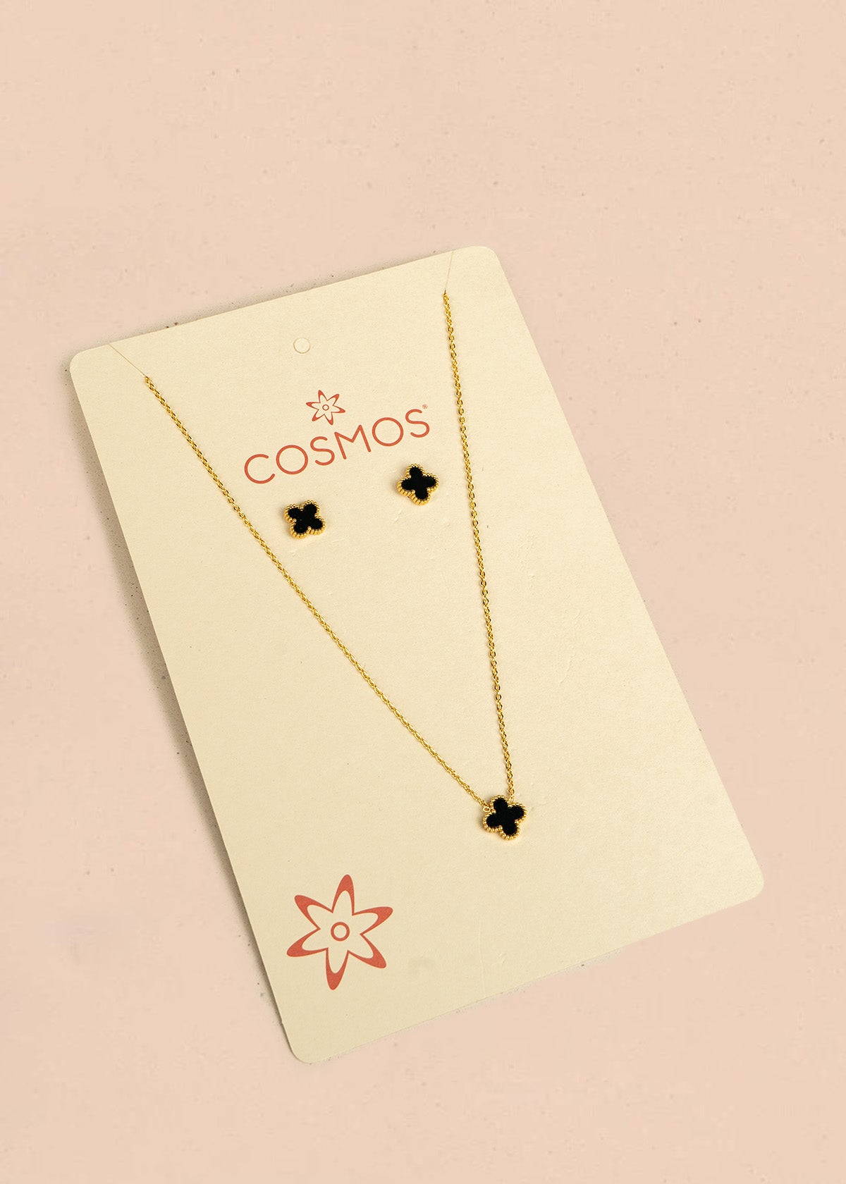 Set collar + aretes de trébol midi color negro 106356