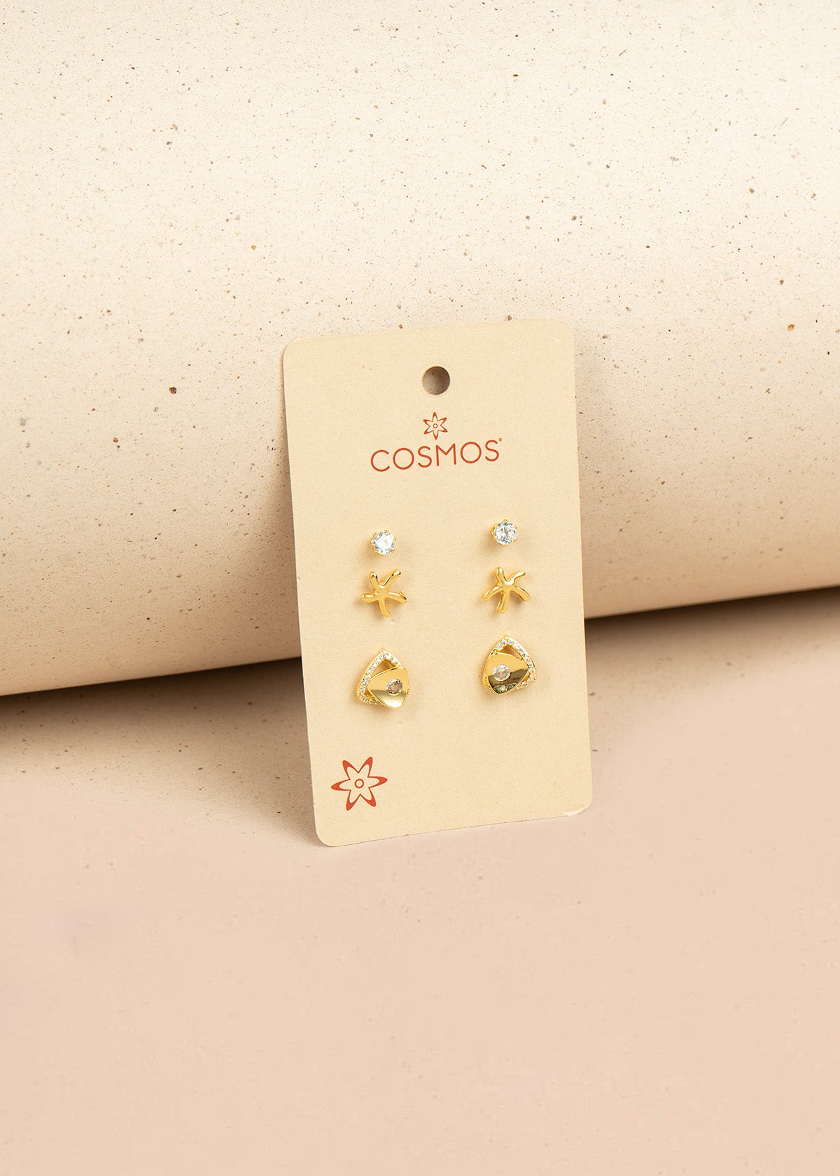 Set x3 aretes color dorado estrella y piedras 106357