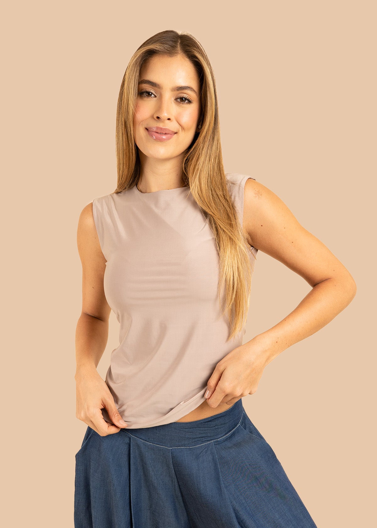 Camiseta color camel en manga sisa 106381
