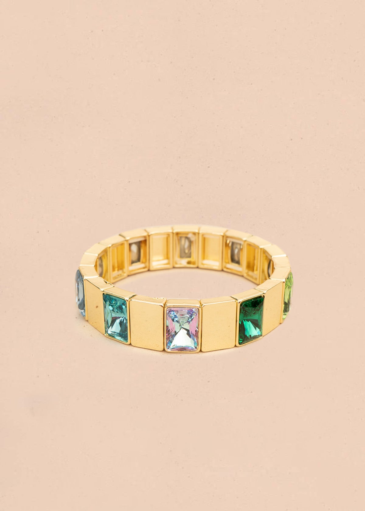 Pulsera color dorado con cristales rectangulares multicolor 106399